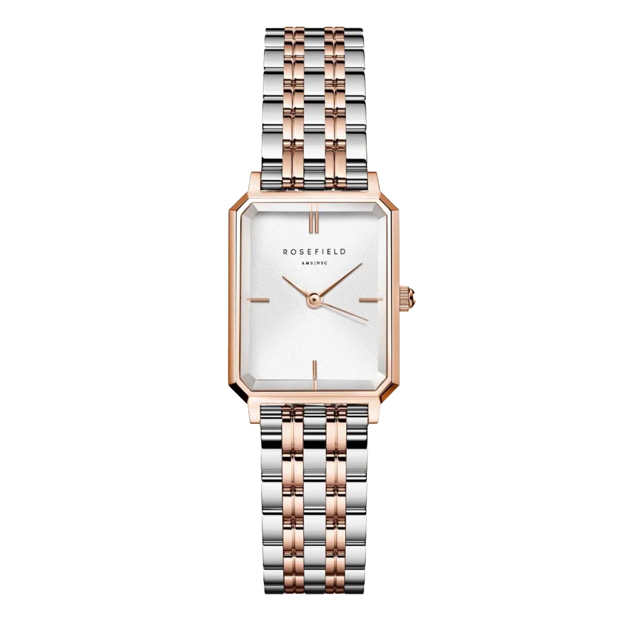 Rosefield Owrsr-O64 The Xsmall Octagon Rose Gold And Silver Stainless Steel Watch