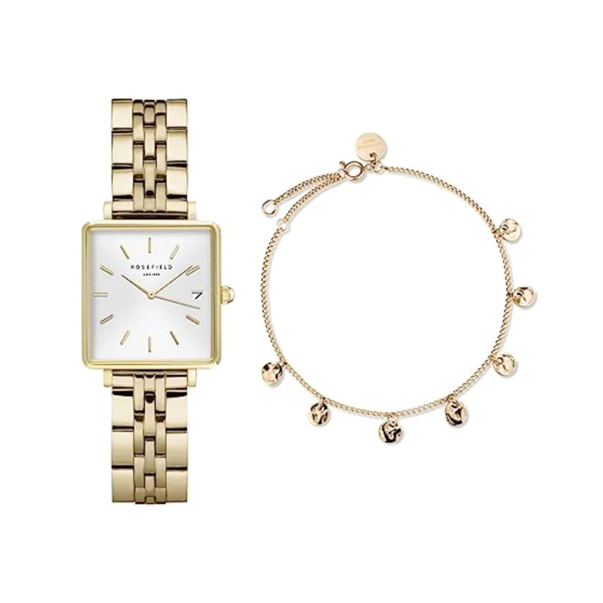 Rosefield The Boxy Xs White Steel And Multi Liquid Charms Bracelet Gold Ladies Watch Bmwlbg-X241