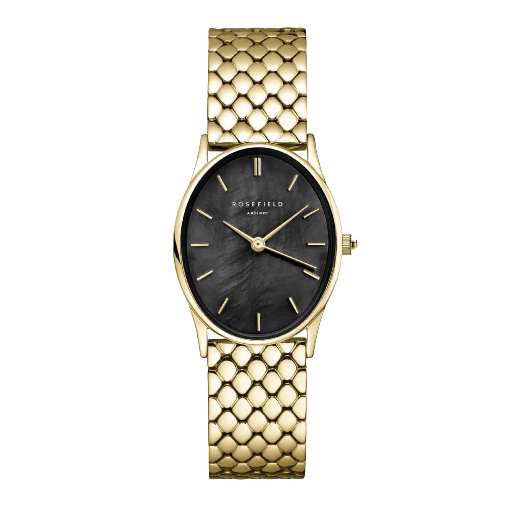 Rosefield The Oval Black Mop Steel Gold Ladies Watch Obgsg-Ov14