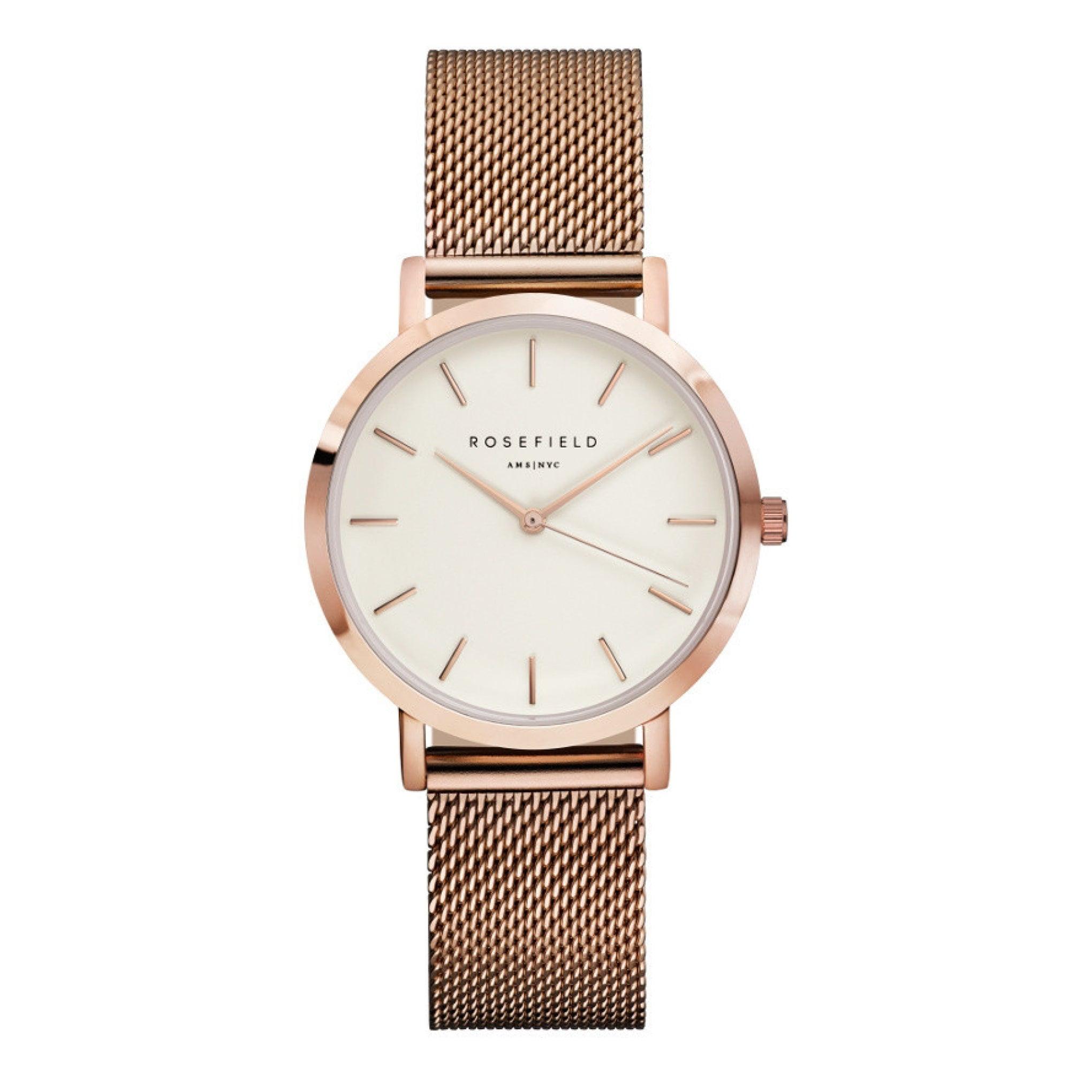 ساعة نسائية ستانلس ستيل ذهبي وردي من روزفيلد Rosefield Tribeca Rose Gold Stainless Steel Mesh Watch Twr-T50