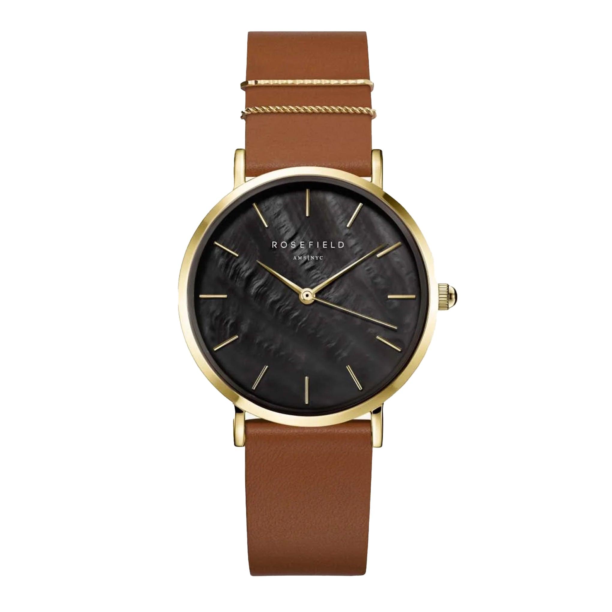 ساعة نسائية بحزام جلد بني من روزفيلد Rosefield West Village Leather Watch In Brown Wbclg-W96