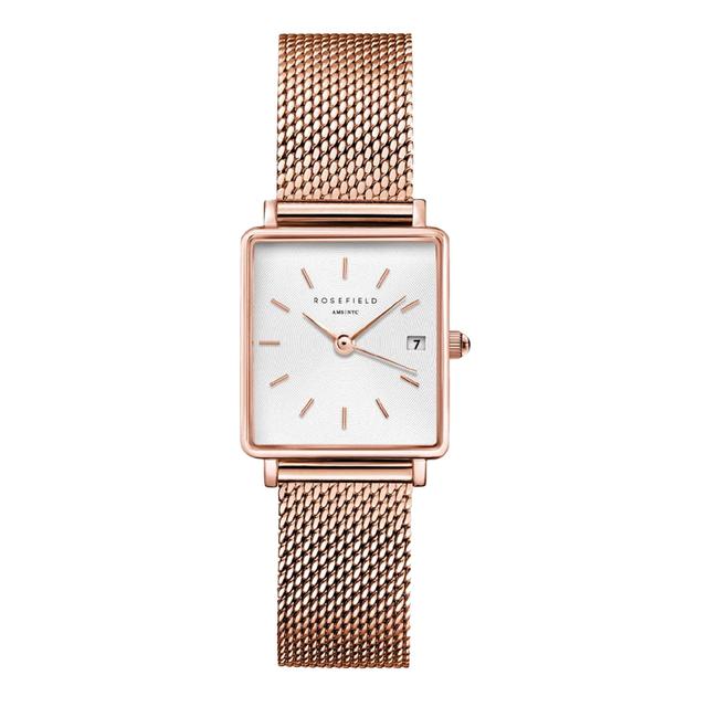 ساعة يد نسائية ذا بوكسي مع ميناء أبيض وحزام ذهبي وردي من روزفيلد Rosefield Womens Boxy Xs Rose Gold Mesh Qmwmrg-Q040 - SW1hZ2U6MTgzODY4MQ==