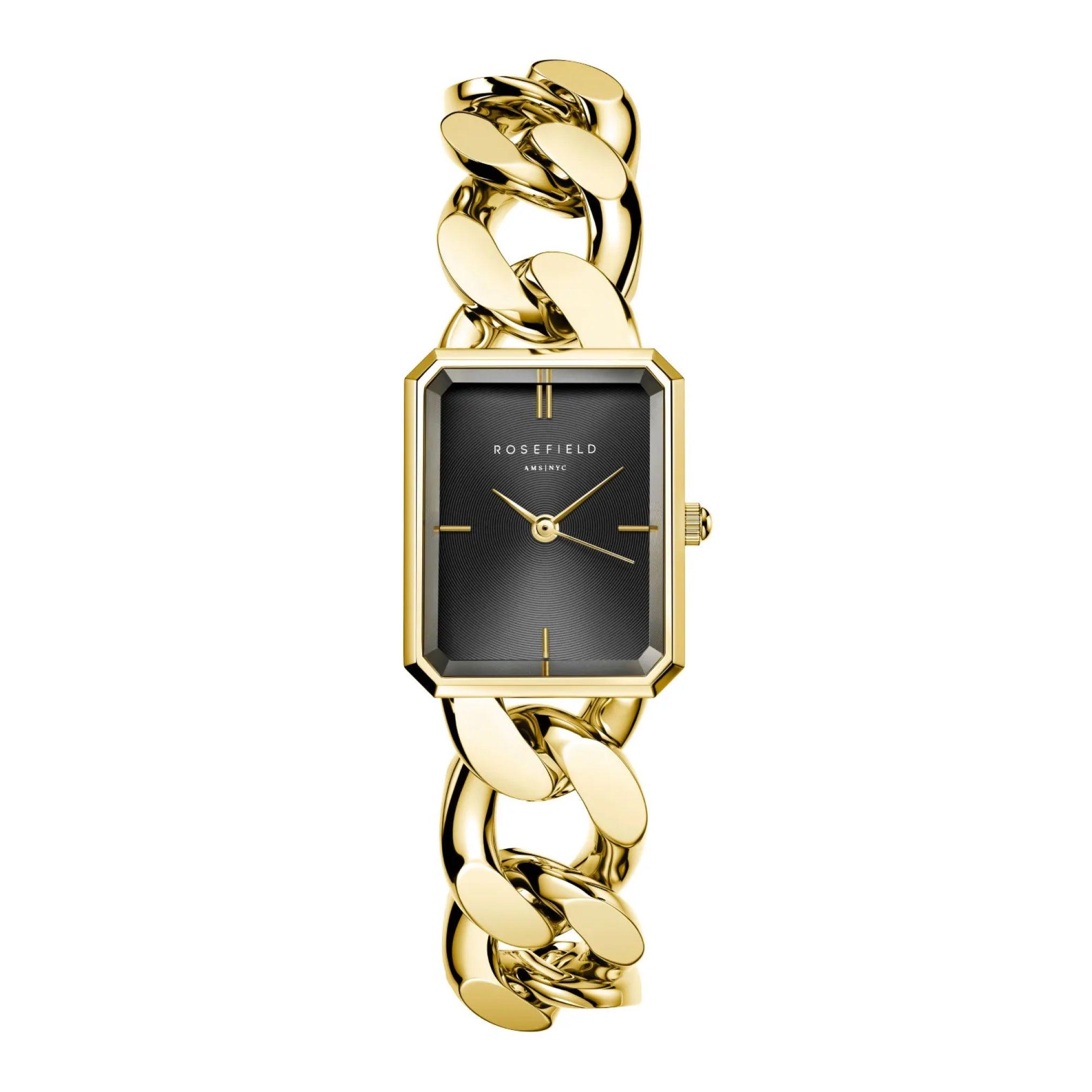 ساعة نسائية أوكتانج مقاس صغير ذهبية بمينا أسود من روزفيلدRosefield Women's Octagon Xs Studio Black Gold Watch Sbgsg-O57