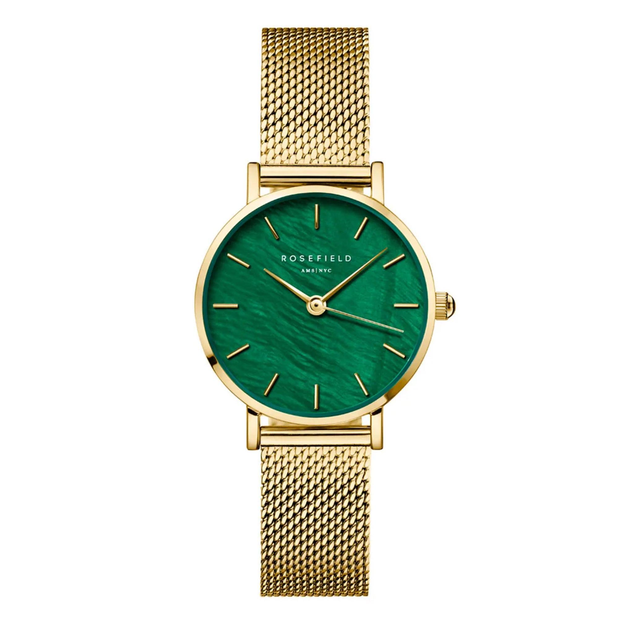 ساعة يد نسائية بميناء أخضر زمردي من عرق اللؤلؤمن روزفيلد Rosefield Women's Small Edit Emerald Mesh Watch Seegmg-Se72