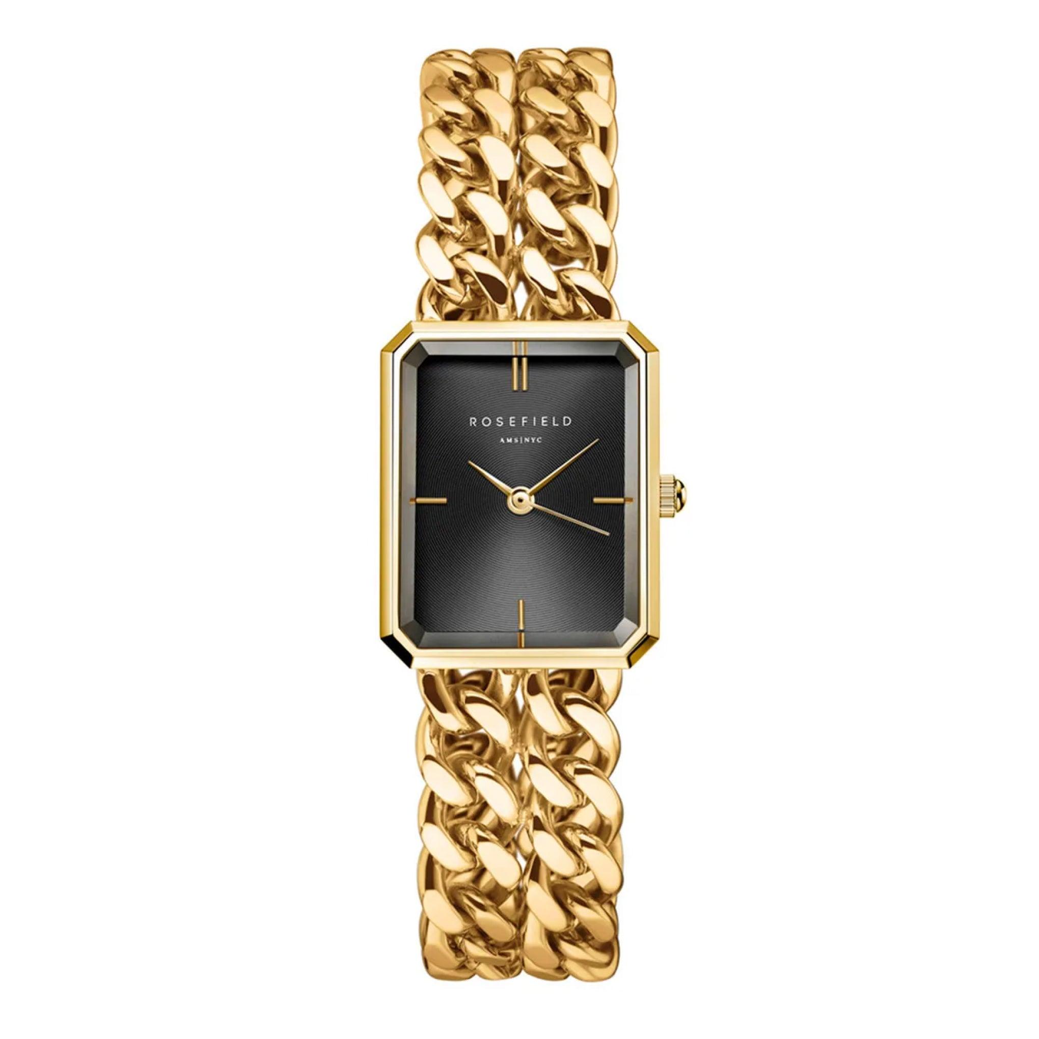 Rosefield Women's Studio Double Chain Black Gold Watch Sbgsg-O77