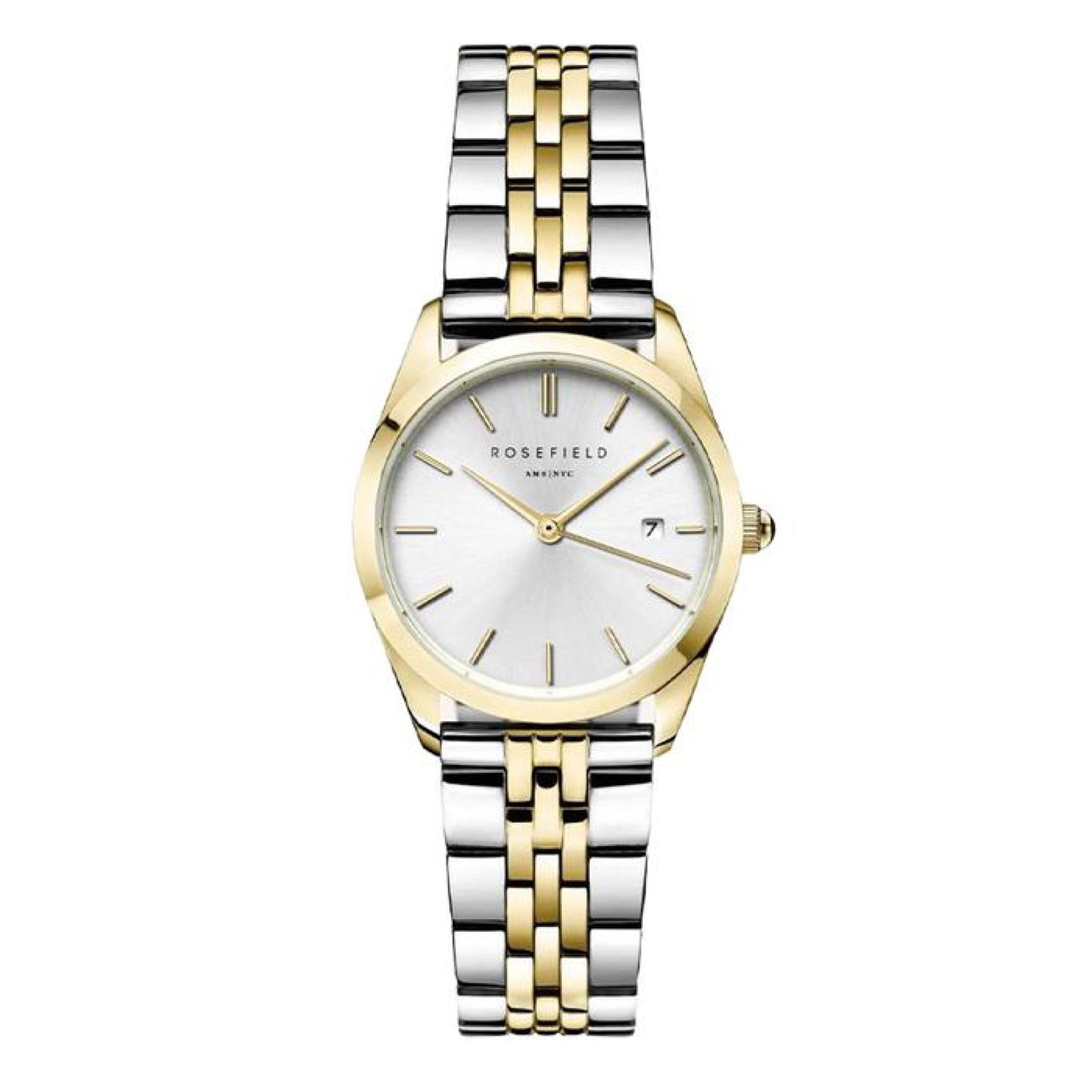 Rosefield Women's The Ace Xs Silver Sunray Steel Silver Gold Duo Tone Watch Asdssg-A16