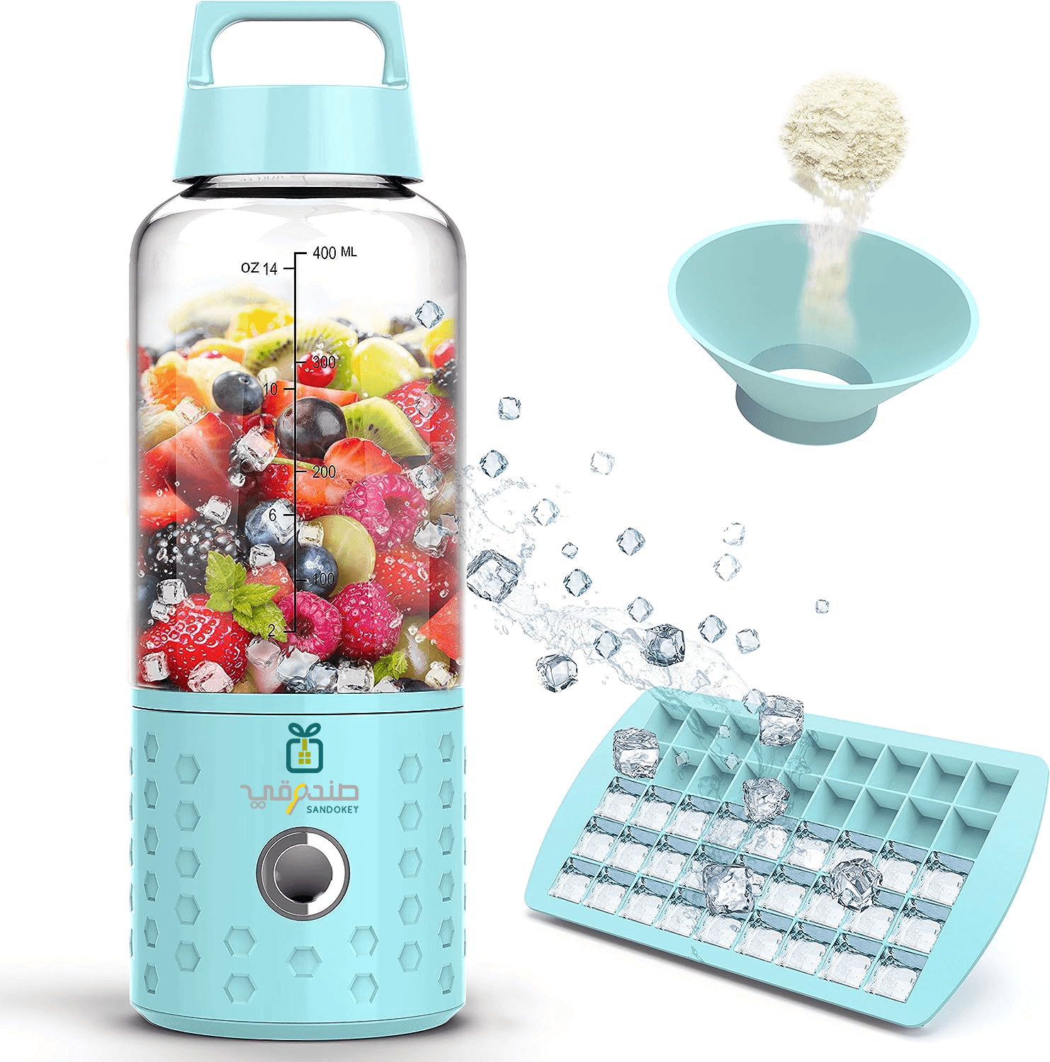 خلاط عصير قابل للشحن صغير 500 مل ساندوكي أزرق Sandokey Portable Blender