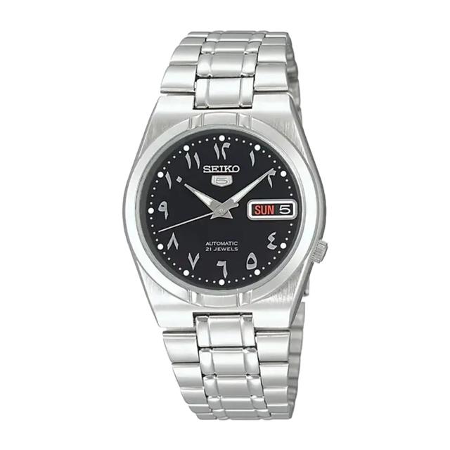 ساعة رجالية ستانلس ستيل بمينا أسود من سايكو فايف Seiko 5  Snk063j5 - SW1hZ2U6MTgyODY0Mw==