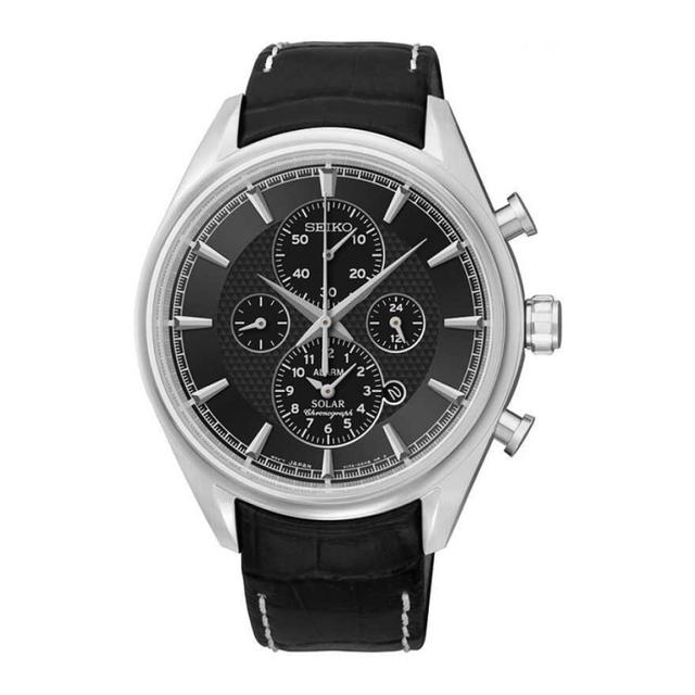 Seiko Men's Solar Chronograph Grey Dial Black Leather Watch Ssc211p2 - SW1hZ2U6MTgyNjEwNg==