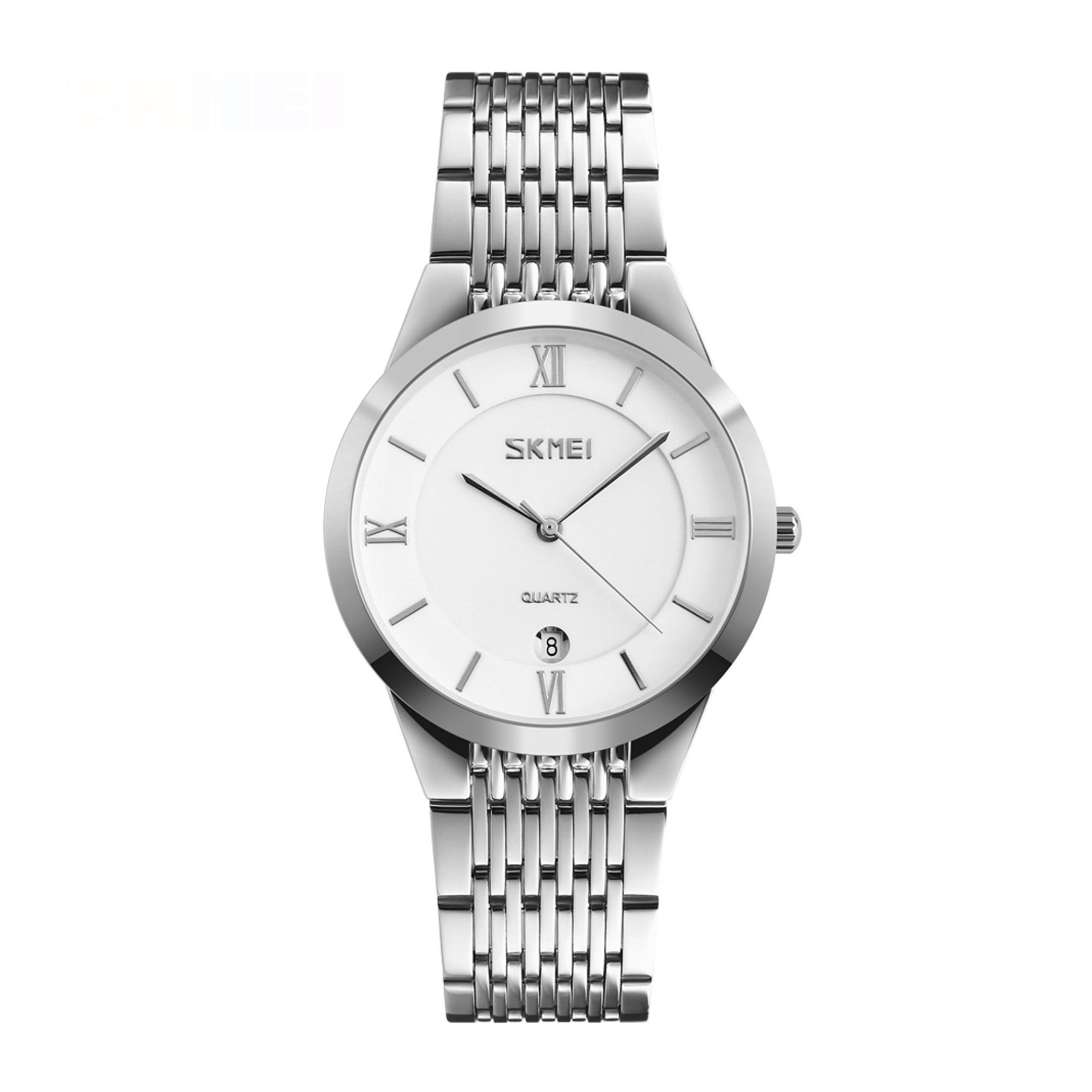 ساعة رجالية انالوج من سكيمي Skmei Men's Analog Quartz Silver Stainless Steel Band White Dial Watch 9139