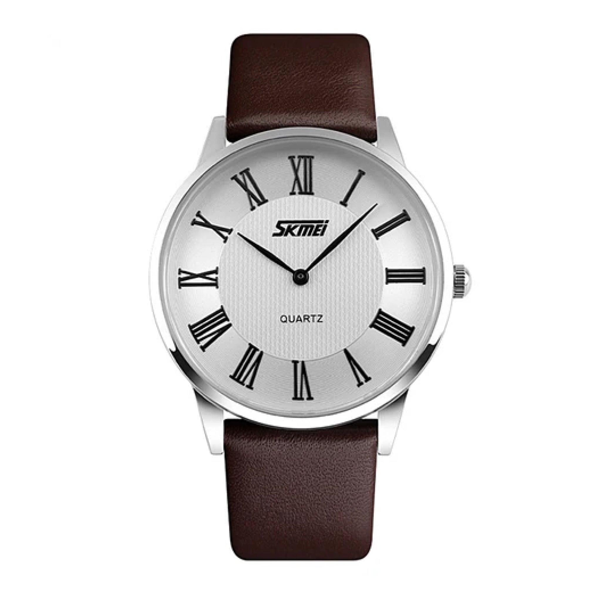 Skmei Men's Classic Design Ultra Thin Analog Brown Leather Watch - 9092