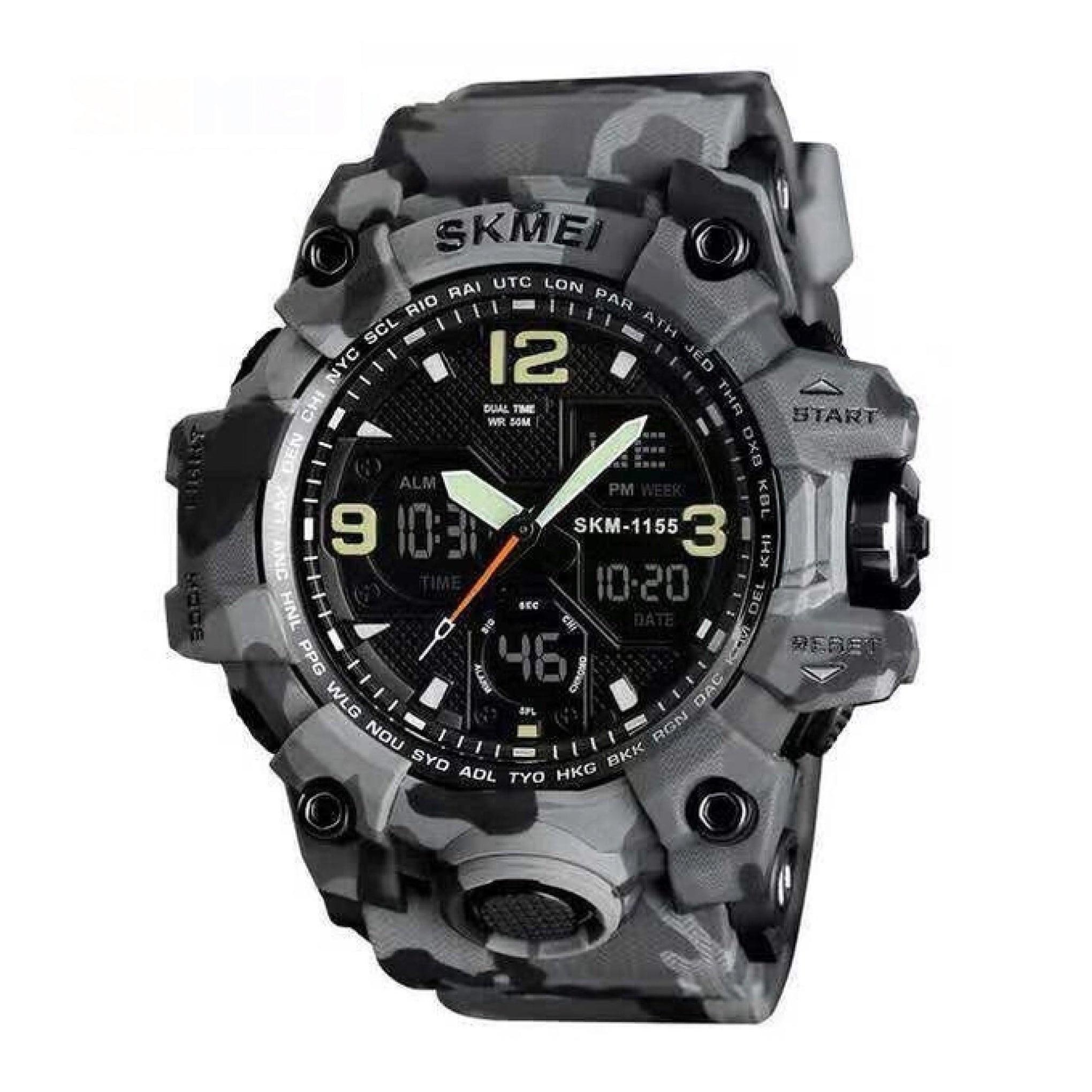 Skmei Men's Digital Analog Dial Gray Camouflage Polyurethane Strap 1155