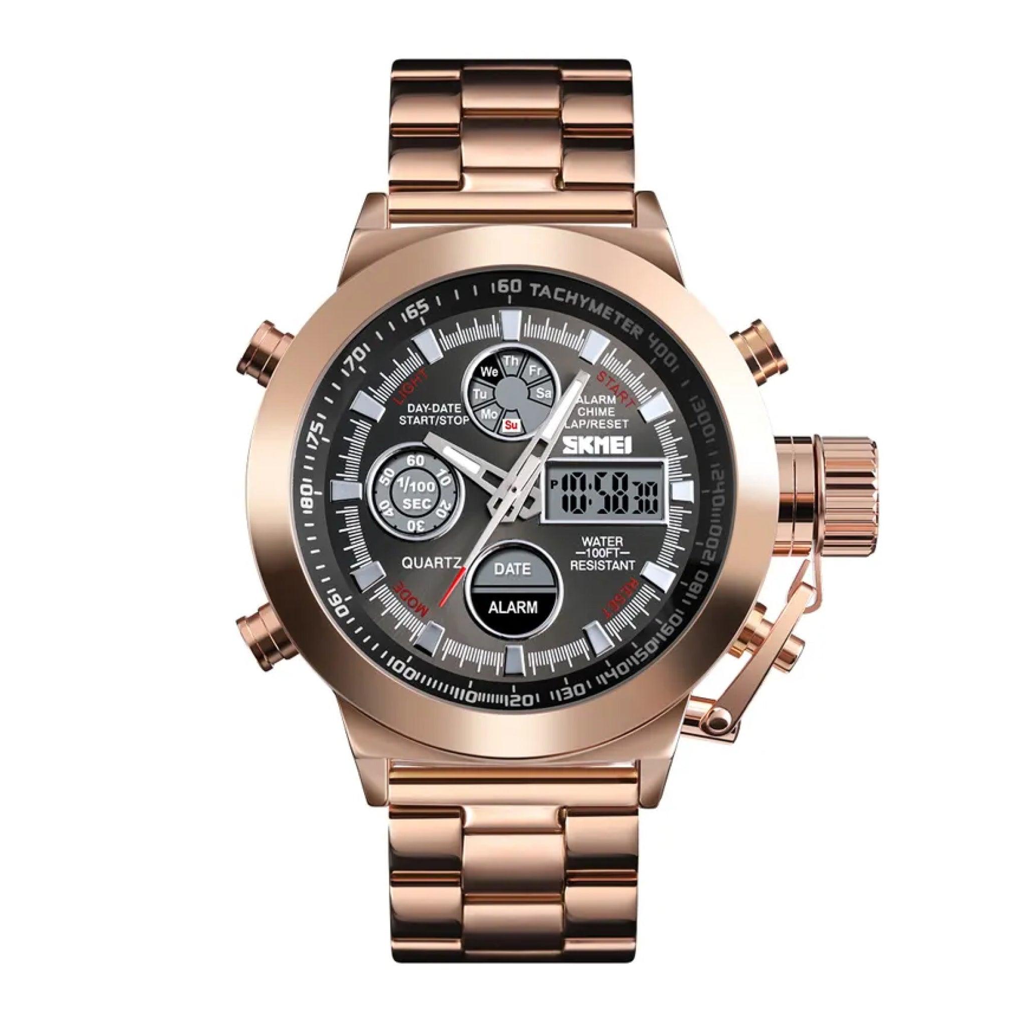 Skmei Men's Rose Gold Stainless Steel Analogue Digital Wristwatch 1515