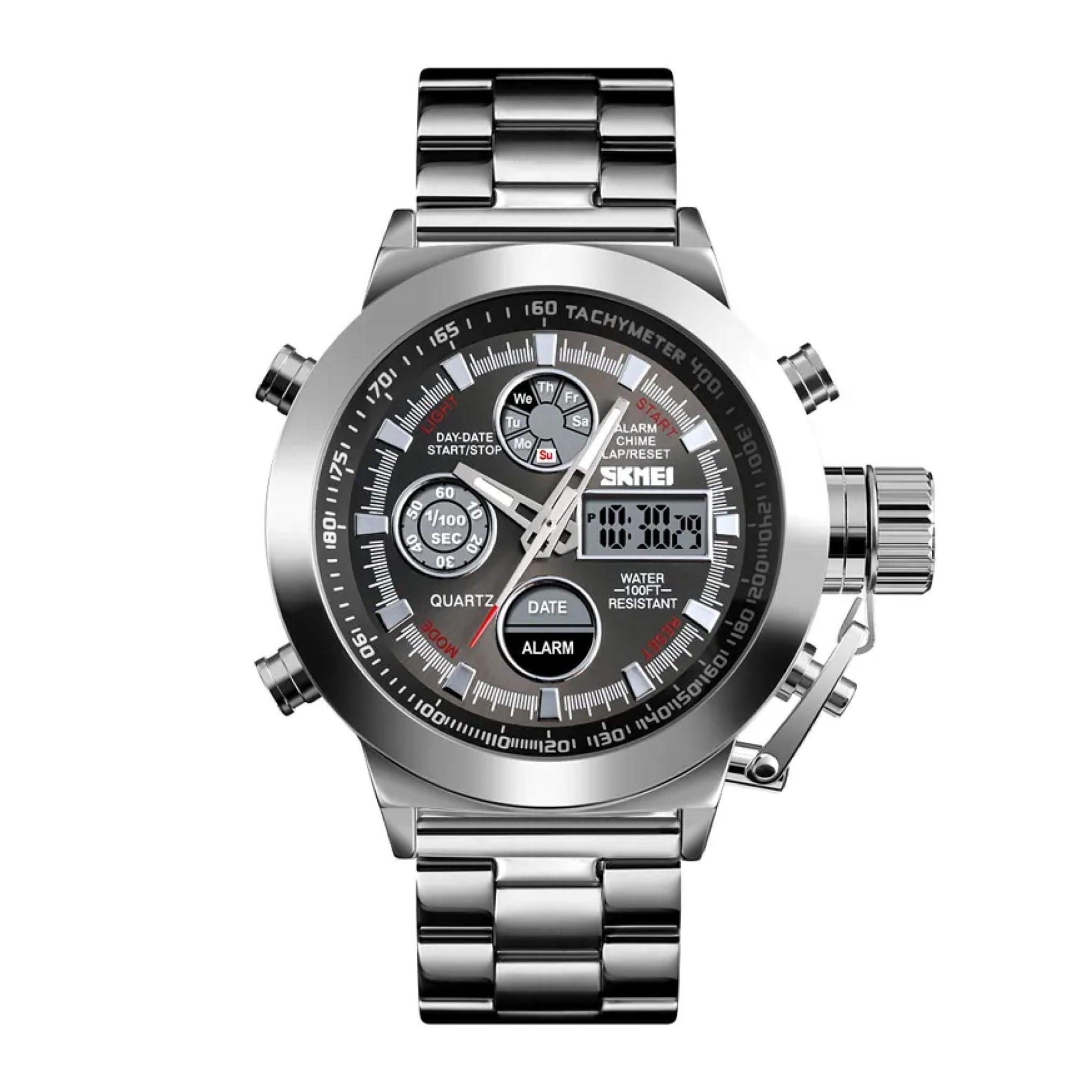 Skmei Men's Silver Stainless Steel Analogue Digital Wristwatch 1515