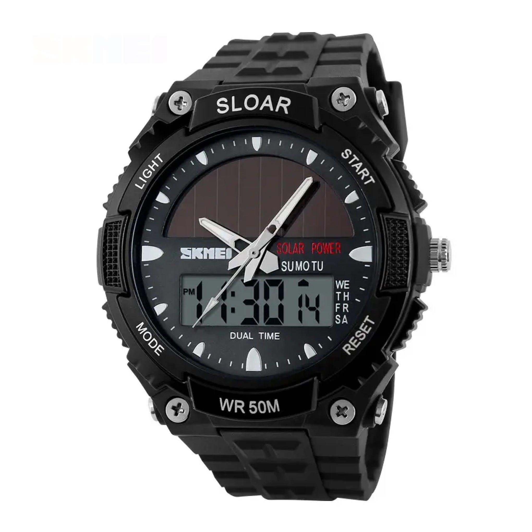 Skmei Men's Solar Power Led Analogue Digital Alarm Sport Black Watch 1049