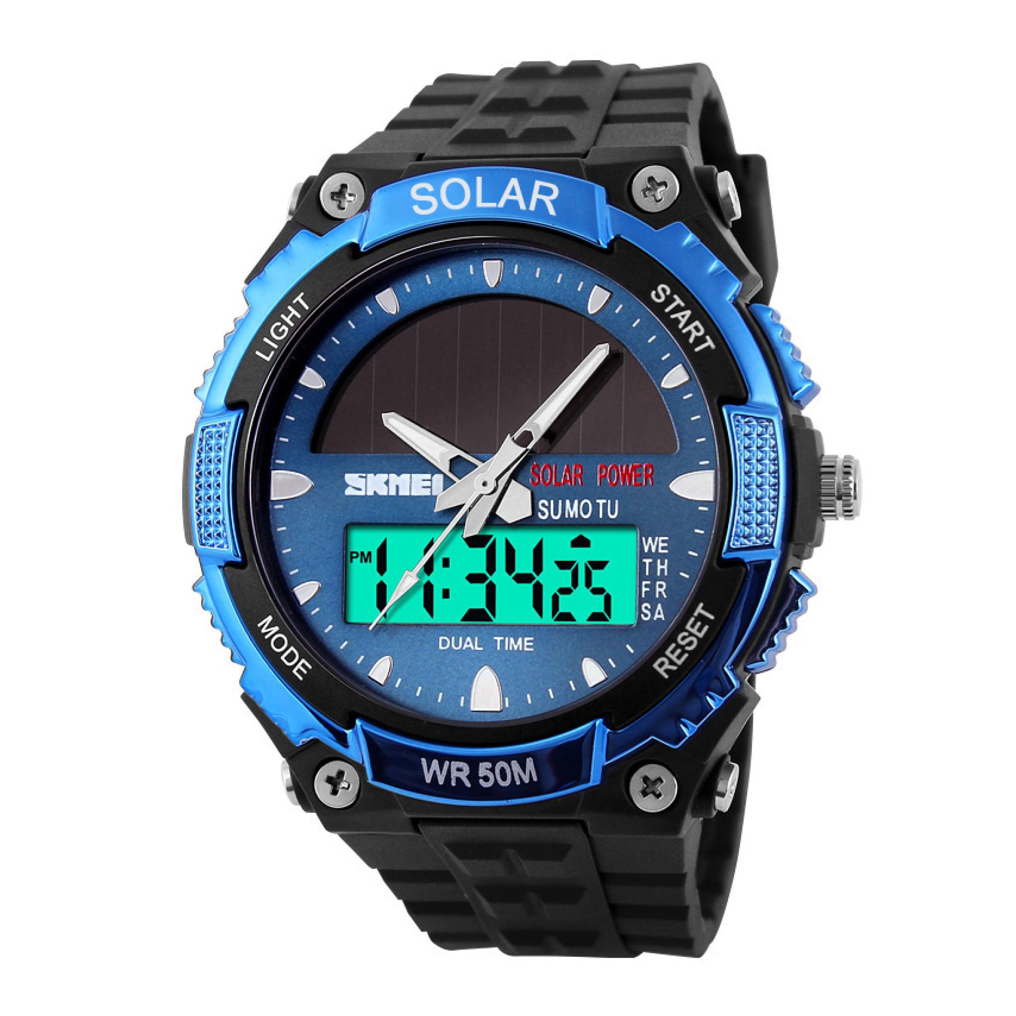 Skmei Men's Solar Power Led Analogue Digital Alarm Sport Blue Watch 1049