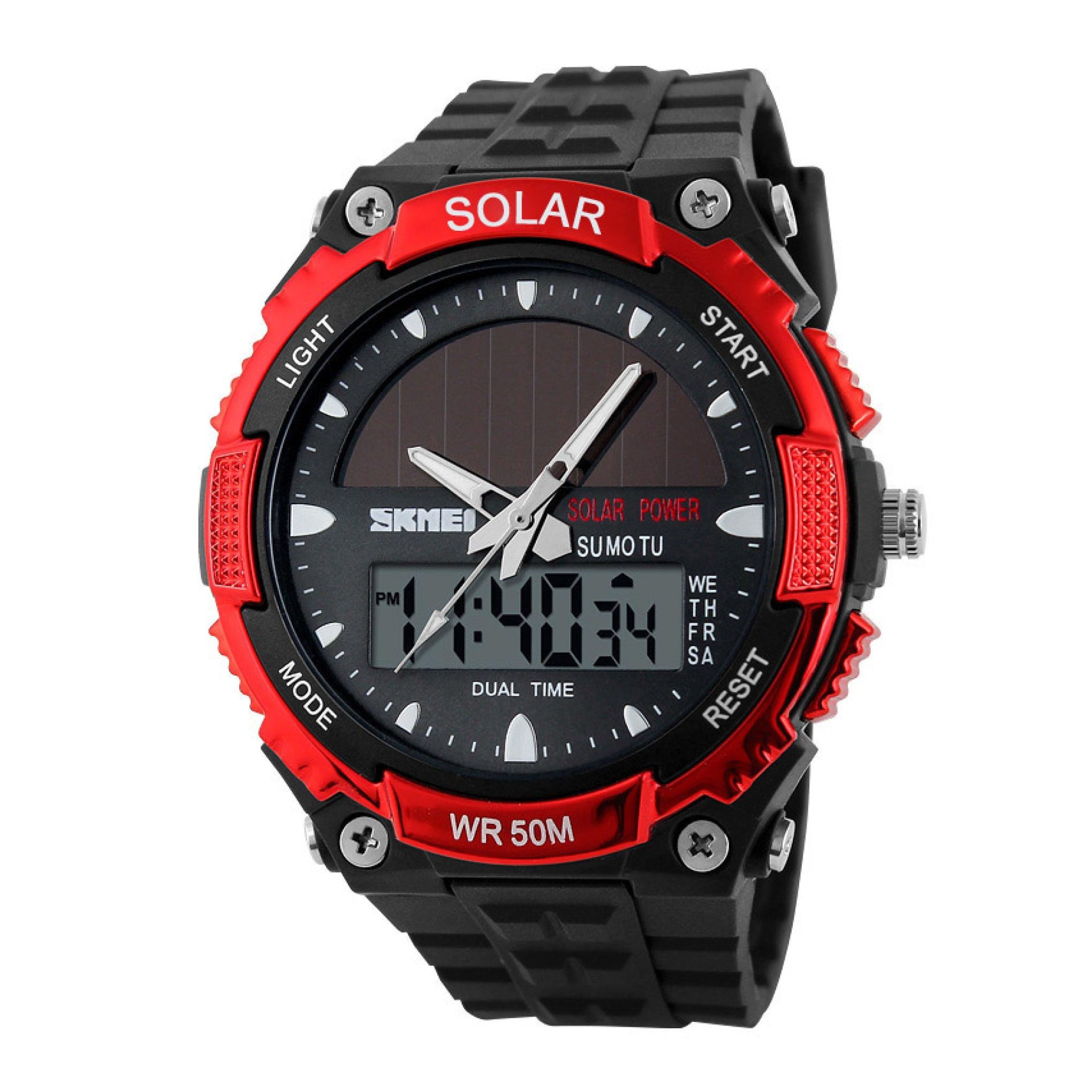 Skmei Men's Solar Power Led Analogue Digital Alarm Sport Red Watch 1049