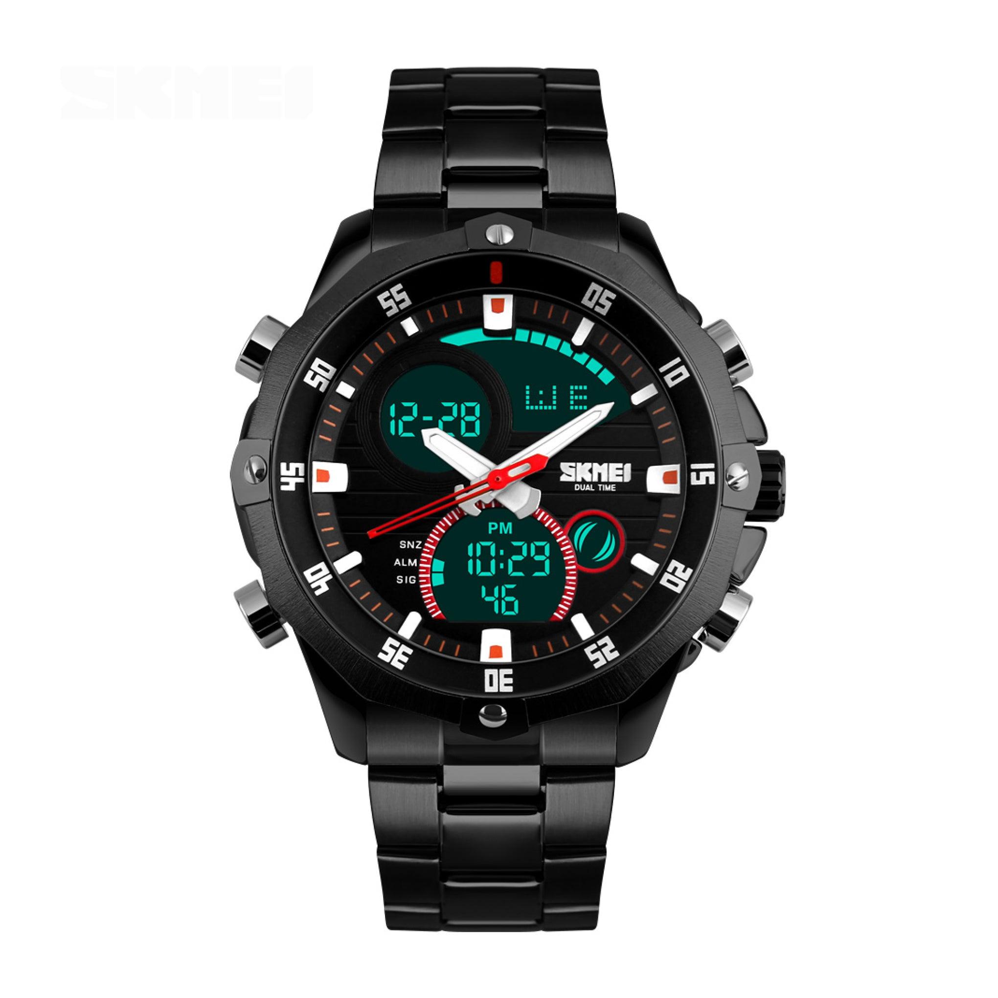 Skmei Men's Sport Analog-Digital Black Stainless Steel Strap Watch 1146