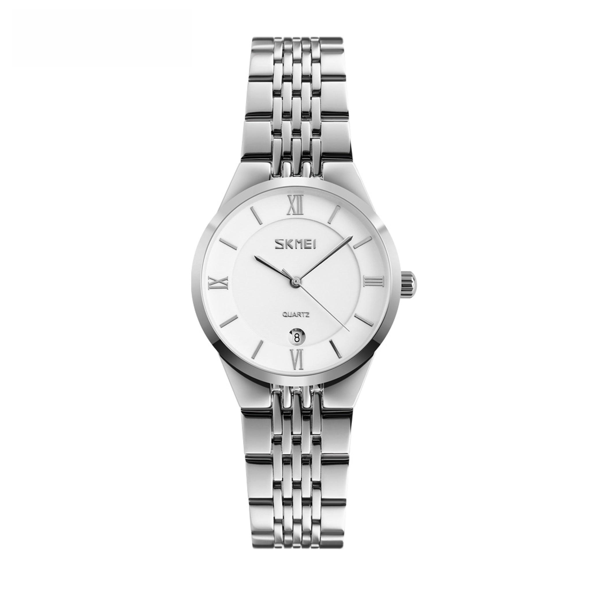 Skmei Women's Analog Quartz Silver Stainless Steel Band White Dial Watch 9139