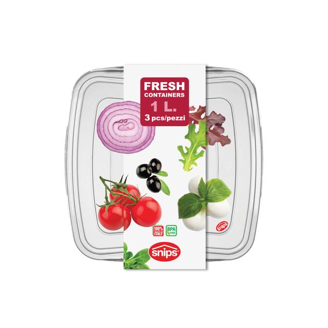 Snips 3 Pieces Fresh Square Container 1 Liter Colored Transparent PP - SW1hZ2U6MTg1OTM0Ng==