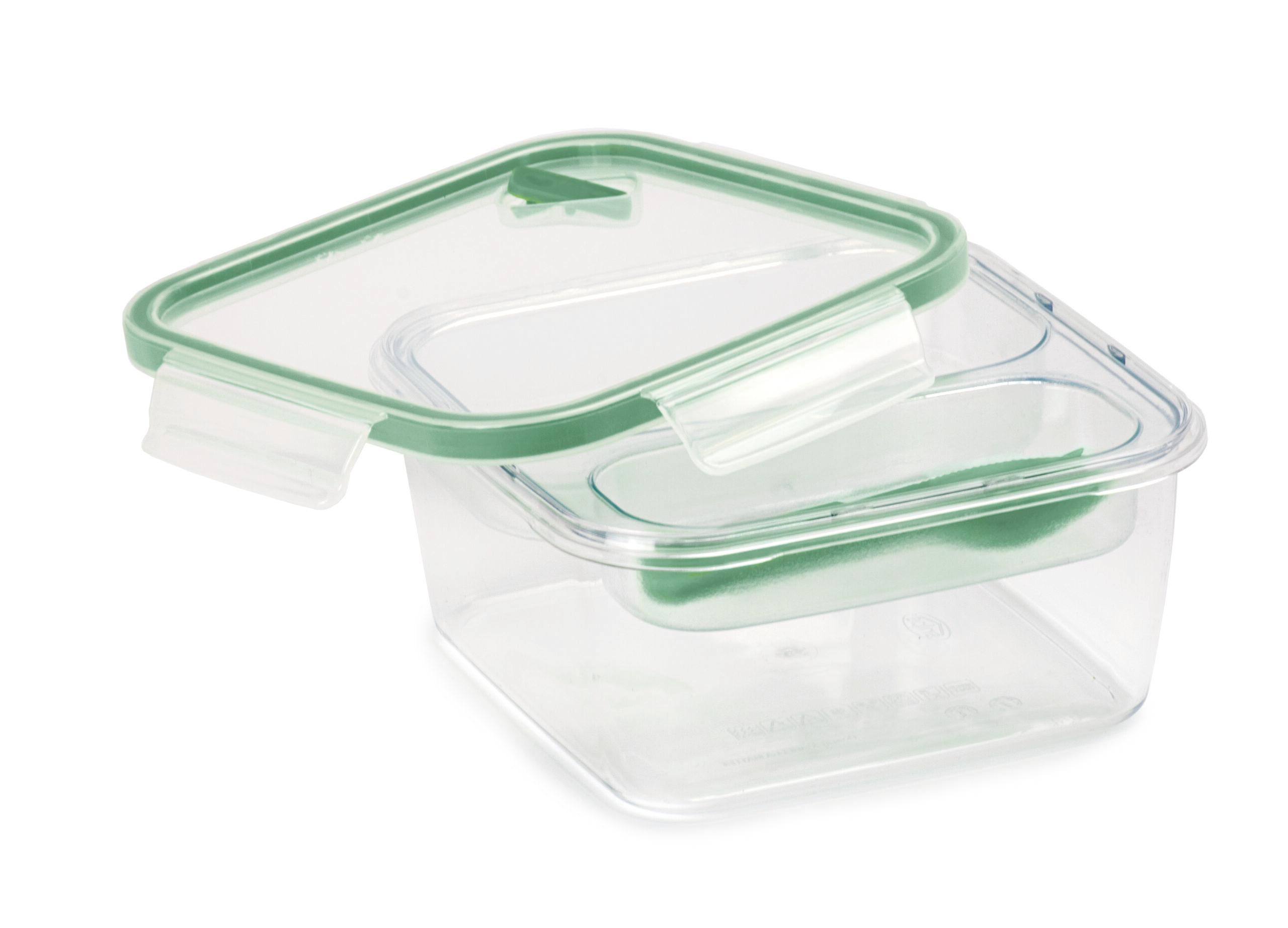 Snips Tritan Renew Airtight Square Lunch Box 1.4 Liter with PP Fork & Kinfe Green Transparent PP
