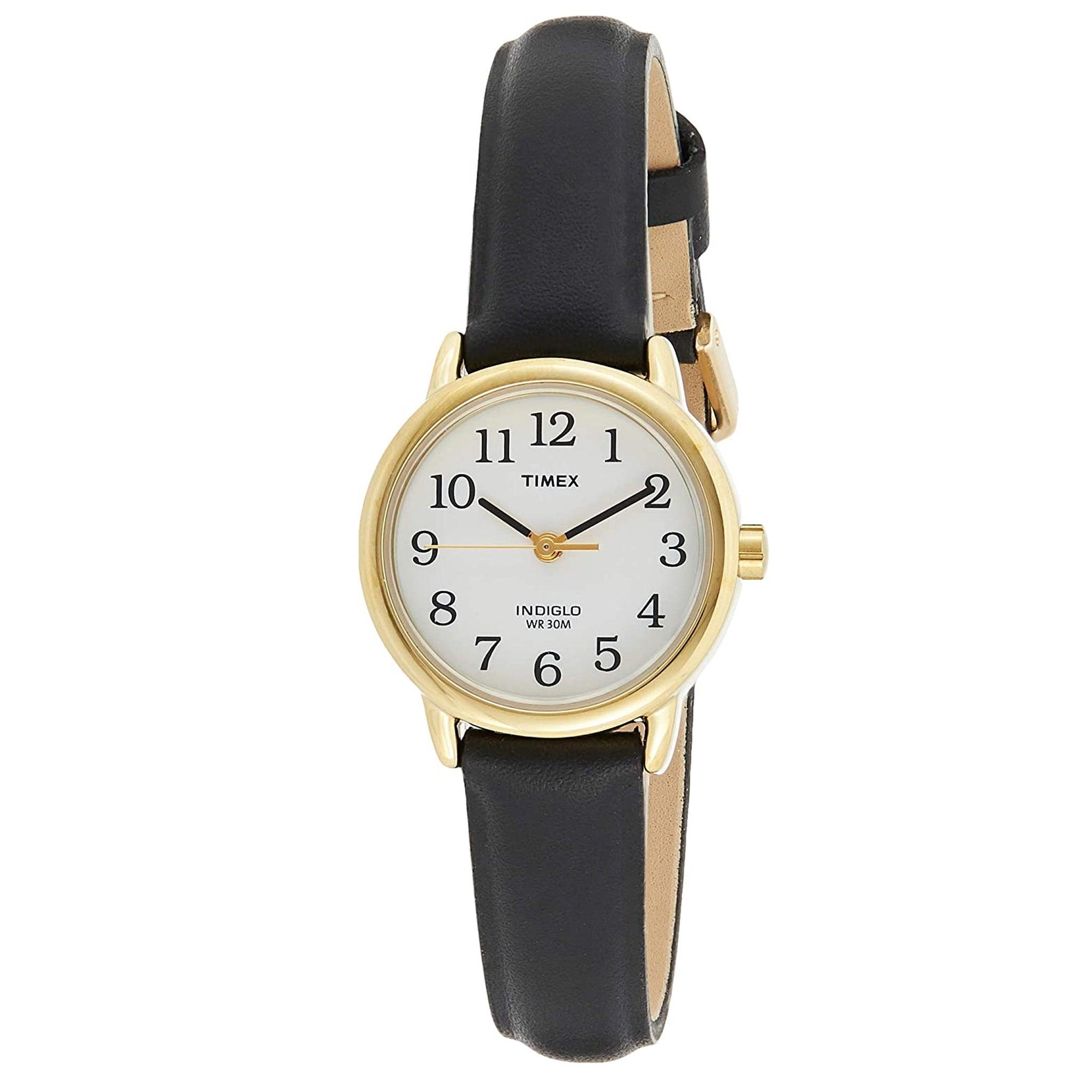 Timex T20433 Easy Reader Women's 25 Mm Gold-Tone And Black Leather Strap Watch