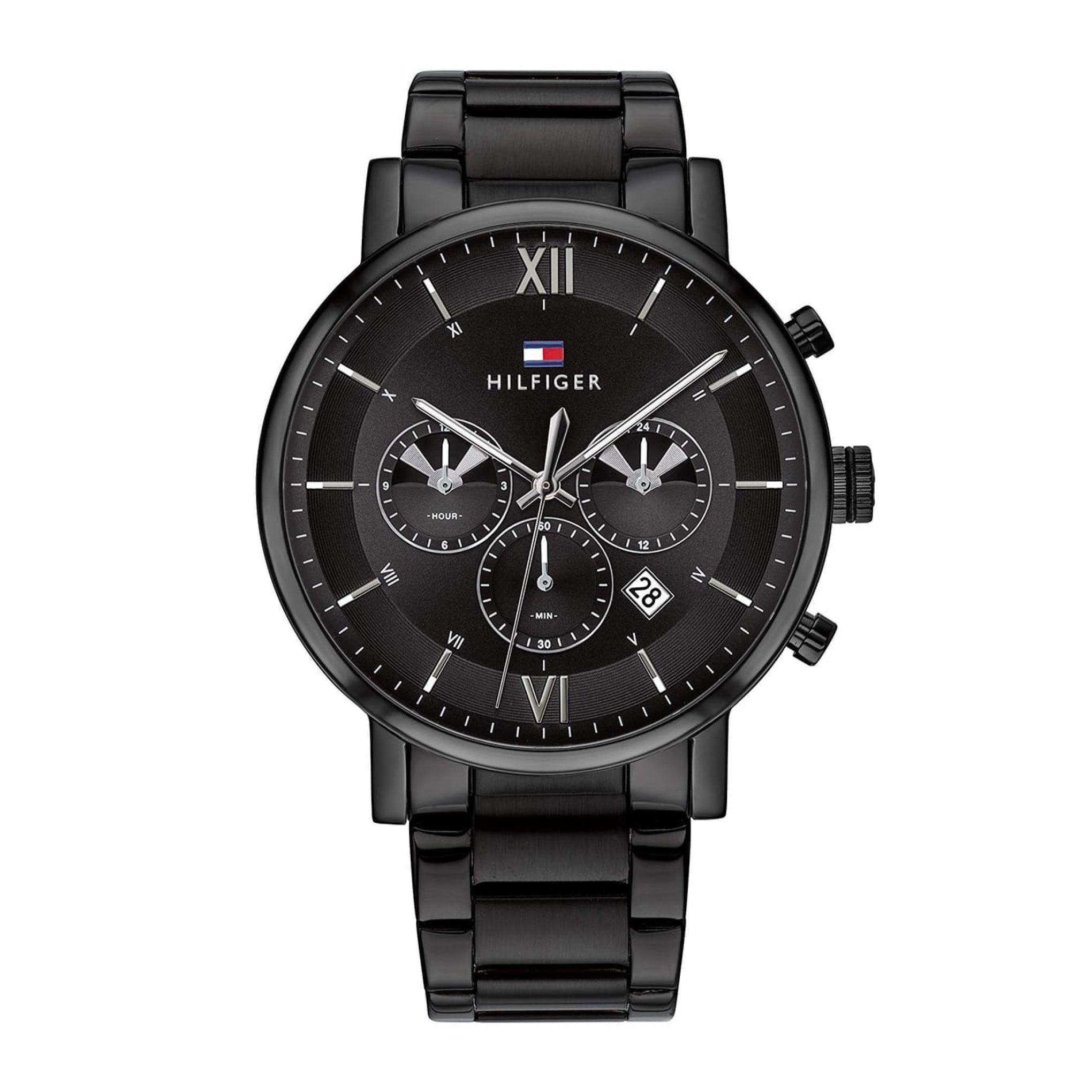 ساعة يد للرجال من تومي هيلفيغر إيفان Tommy Hilfiger Evan Men's Analog Black Dial Black Stainless Steel Watch 1710410
