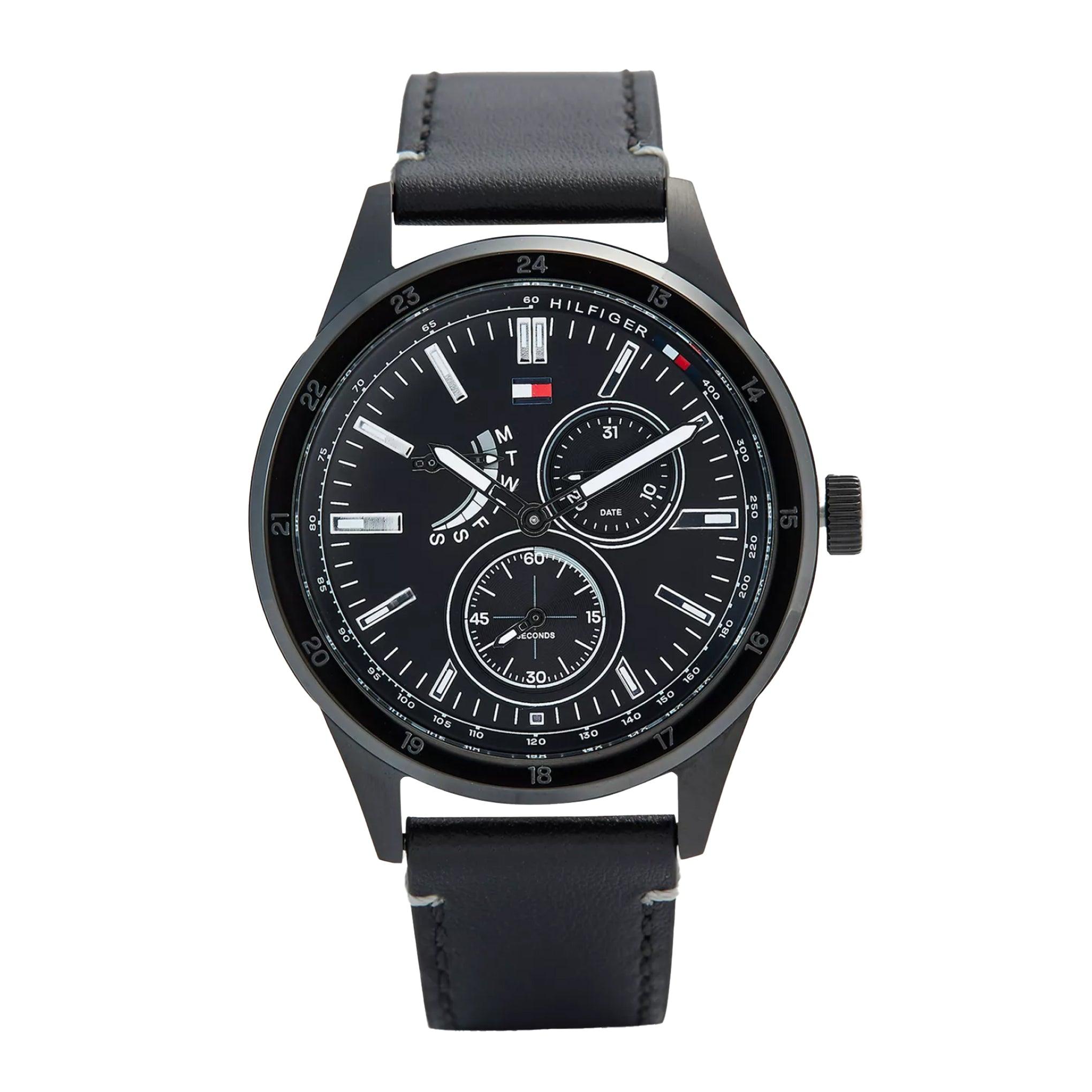 ساعة يد للرجال من تومي هيلفيغر Tommy Hilfiger Men's Quartz Chronograph Display And Leather Strap Watch 1791638