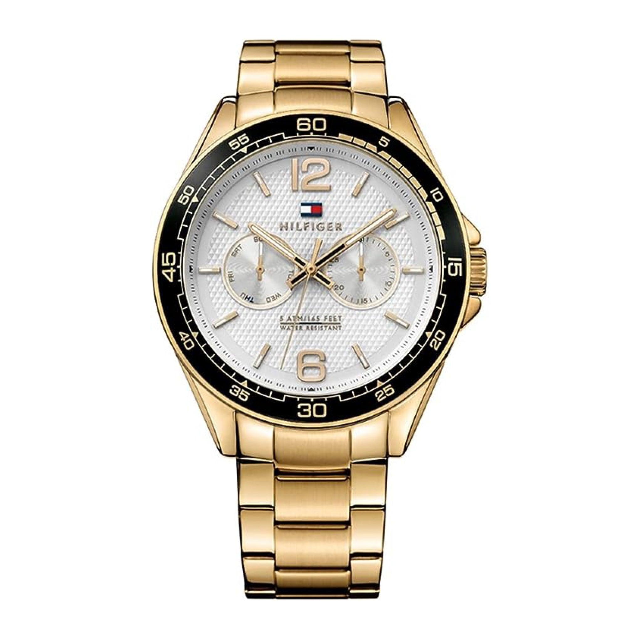 ساعة رجالية من تومي هيلفيغر Tommy Hilfiger Men's Silver Dial Ionic Thin Gold Plated Stainless Steel Watch - 1791365