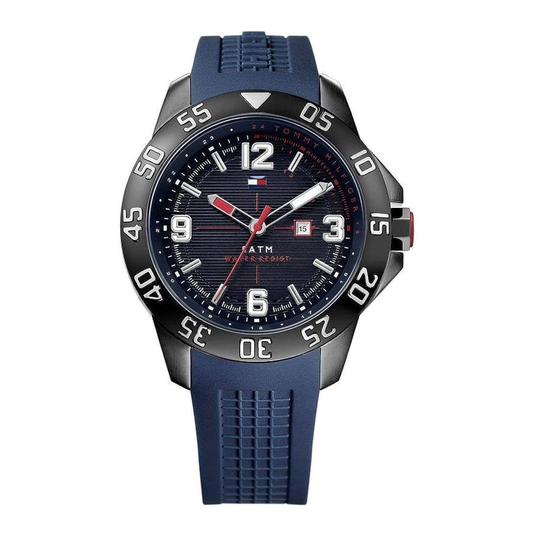 ساعة رجالية من تومي هيلفيغر Tommy Hilfiger Men's Stainless Steel Case Blue Silicone Strap Watch 1790984