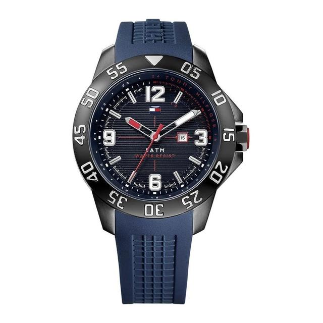 Tommy Hilfiger Men's Stainless Steel Case Blue Silicone Strap Watch 1790984 - SW1hZ2U6MTgyMTEyNg==