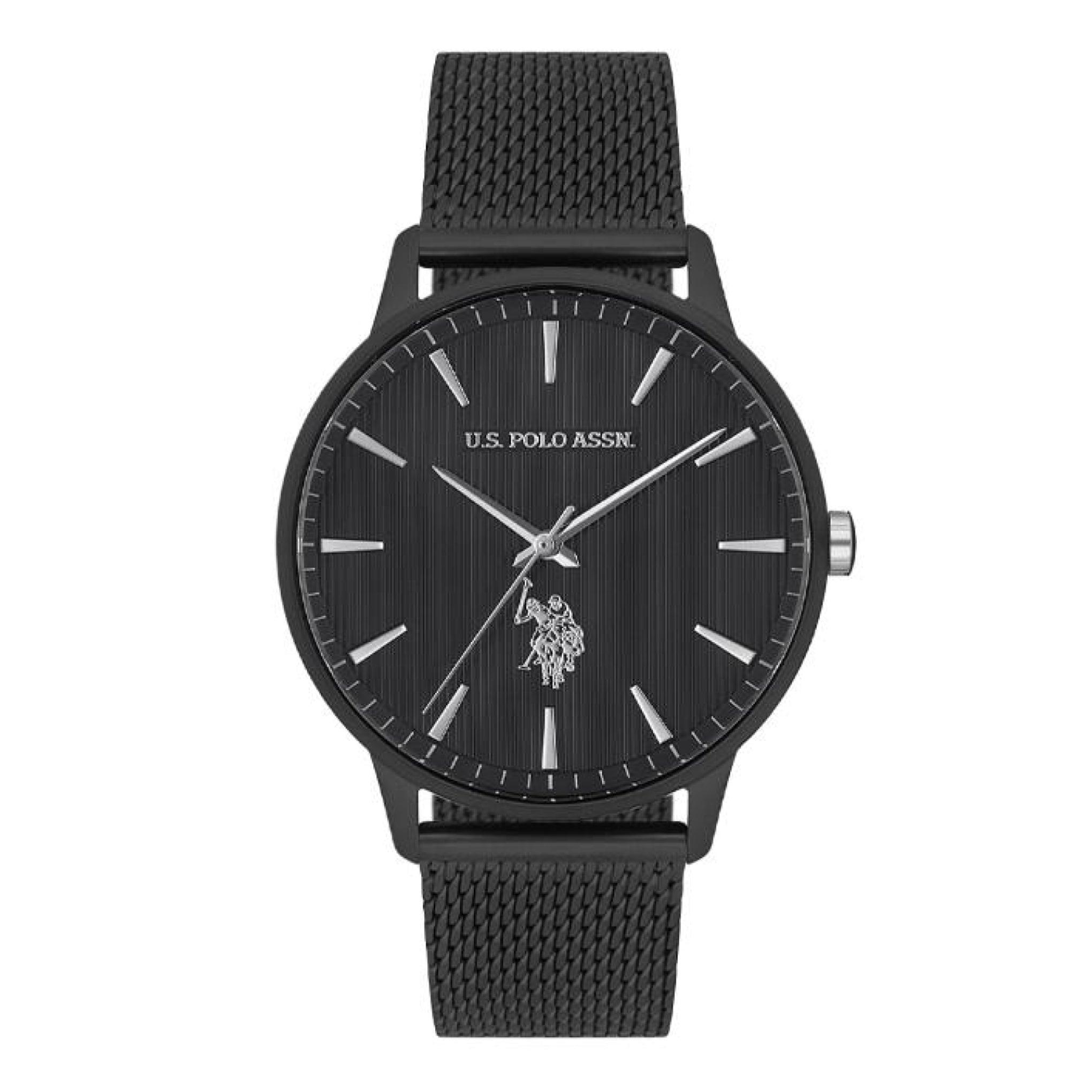ساعة رجالية ستانلس ستيل أسود 41 مم بولو اسسن U.S. Polo Assn Men's Analog Black Stainless Steel Mesh Watch
