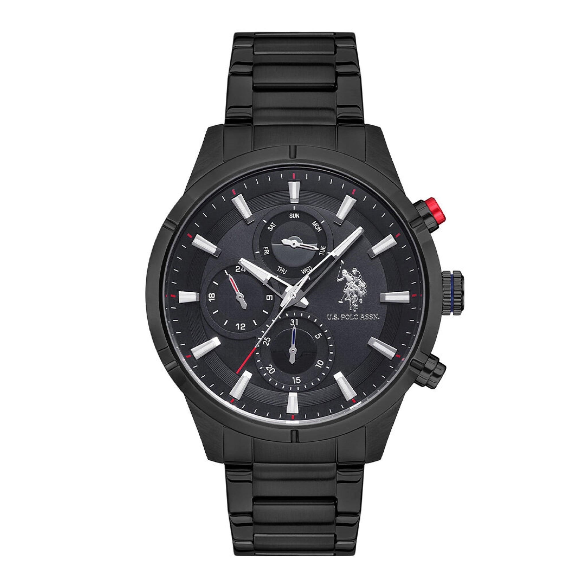 ساعة رجالية ستانلس ستيل أسود بولو اسسن U.S. Polo Assn. Men's Black Stainless Steel Band Wristwatch