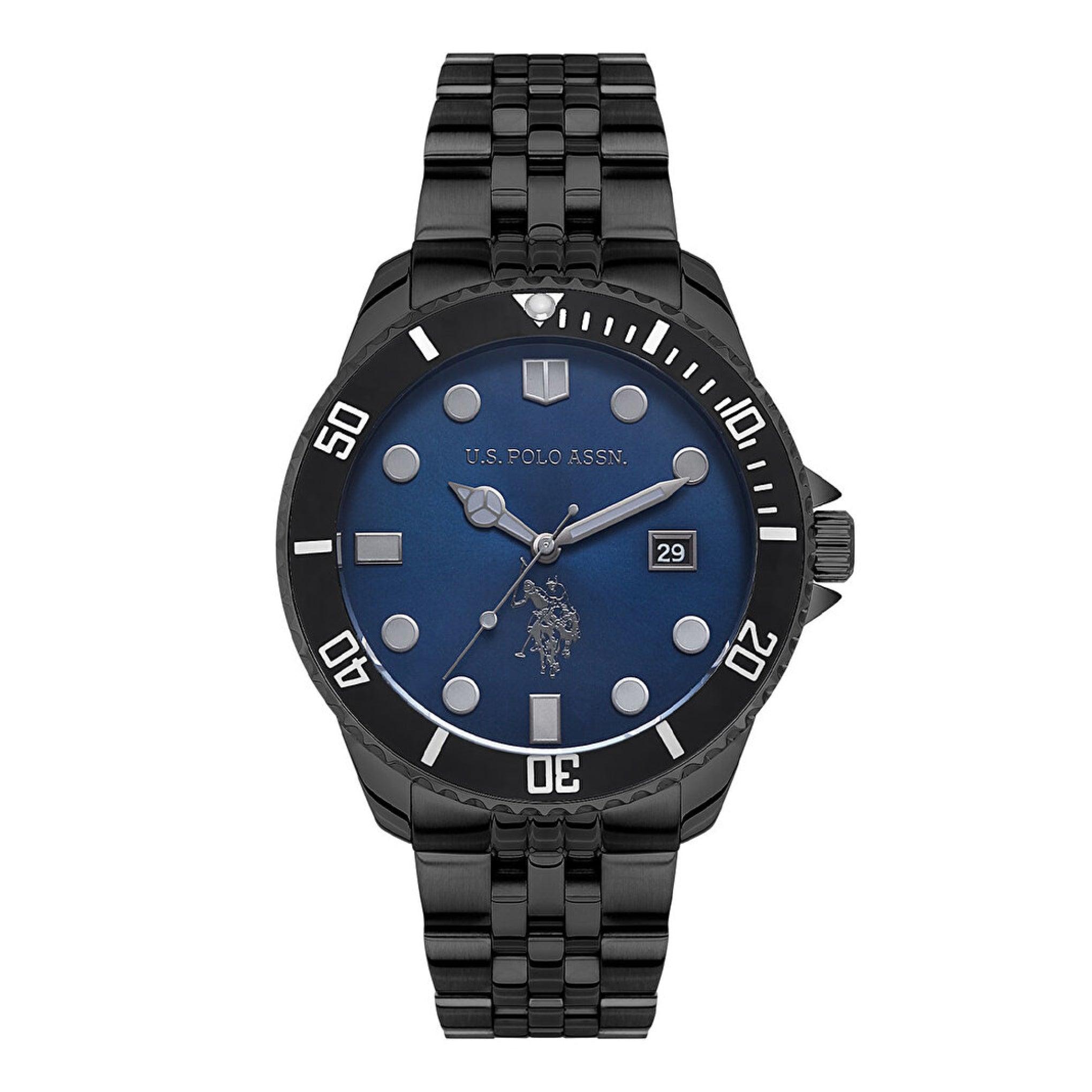 ساعة رجالية ستانلس ستيل أسود بولو اسسن U.S. Polo Assn. Men's Black Stainless Steel Band Wristwatch
