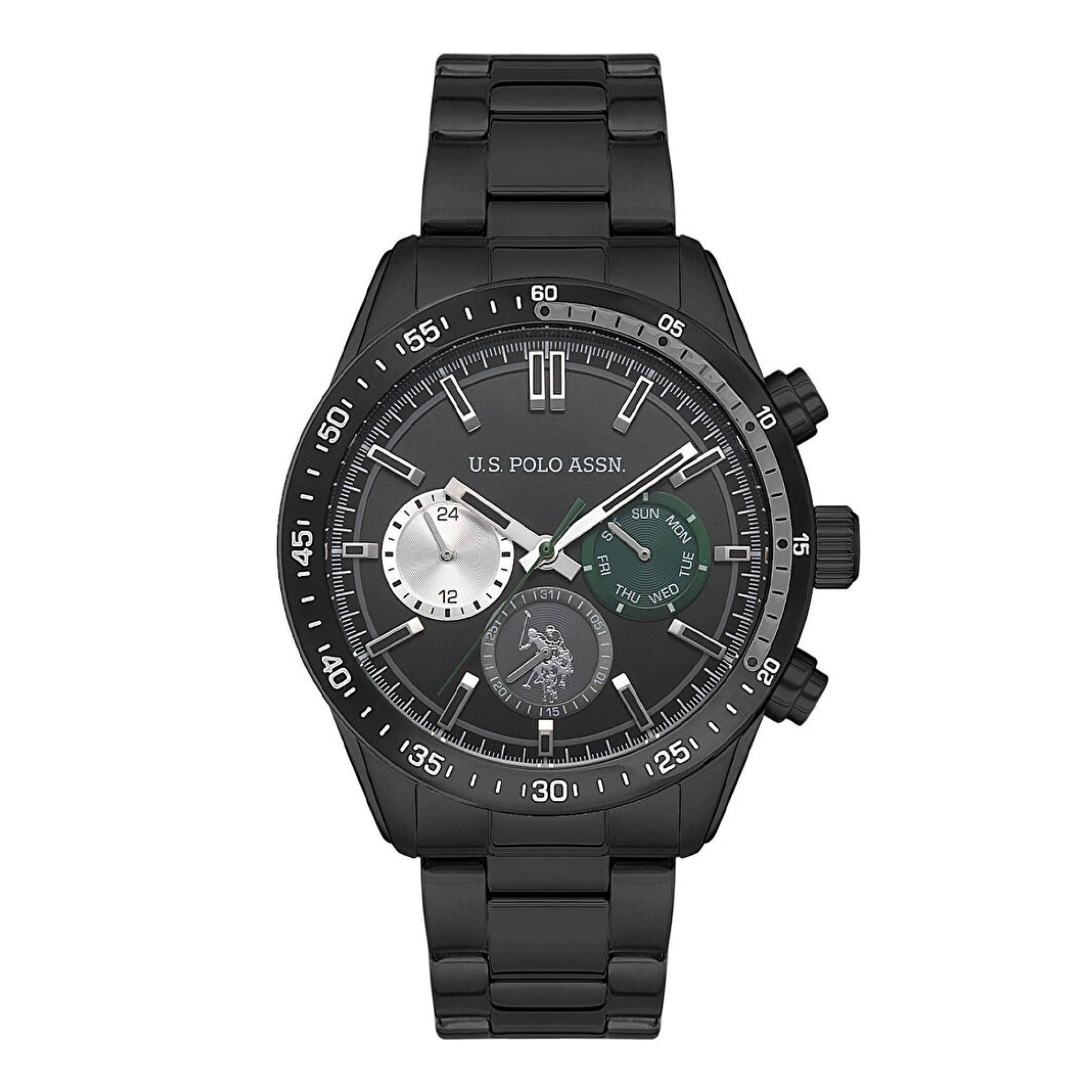 ساعة رجالية ستانلس ستيل أسود 45 مم بولو اسسن U.S. Polo Assn. Men's Chronograph Black Stainless Steel Watch