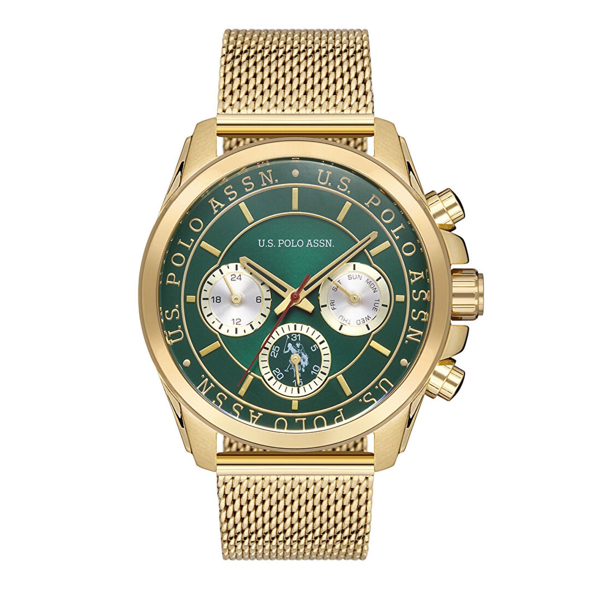 ساعة رجالية ستانلس ستيل ذهبي بولو اسسن U.S. Polo Assn. Men's Gold Stainless Steel Mesh Wristwatch