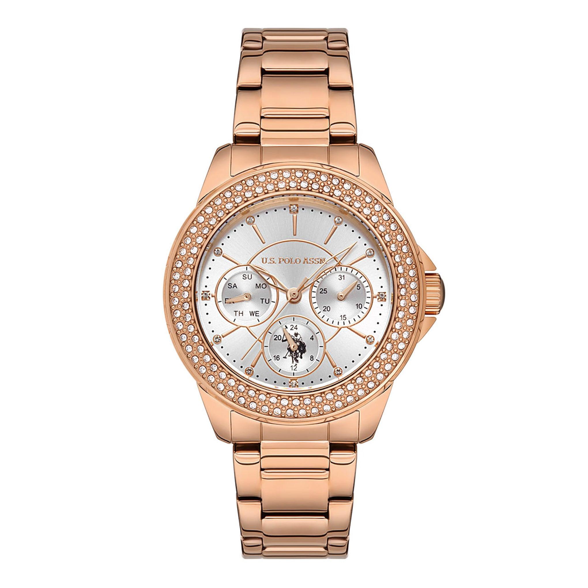 ساعة نسائية ستانلس ستيل برونزي بولو اسسن U.S. Polo Assn. Women's Analog Rose Gold Stainless Steel Wristwatch