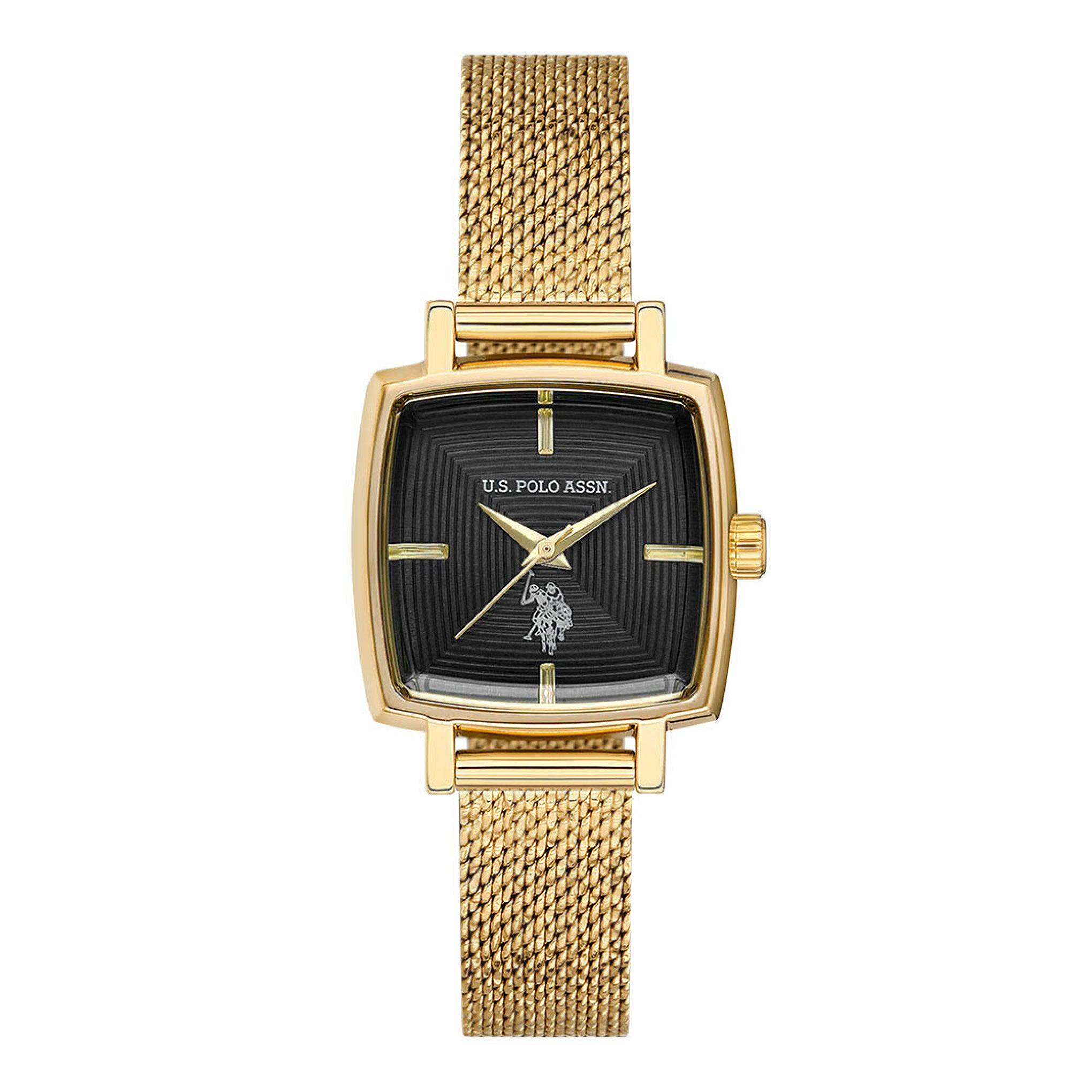 ساعة نسائية ستانلس ستيل ذهبي بولو اسسن U.S. Polo Assn. Women's Gold Stainless Steel Mesh Wristwatch