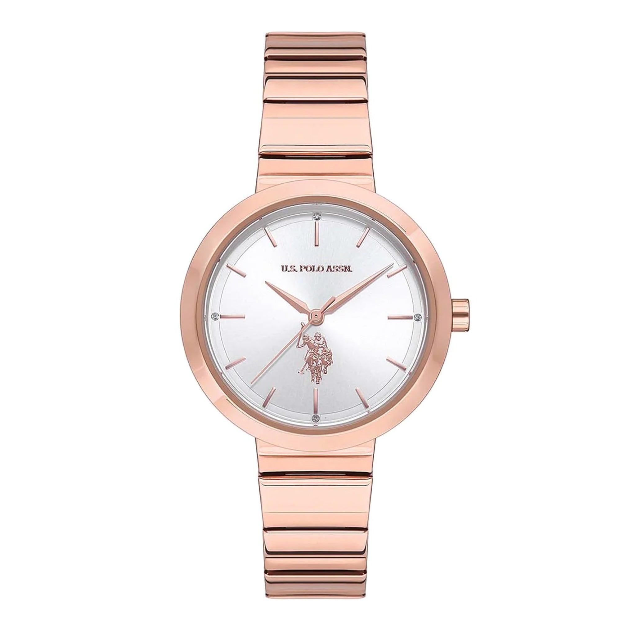 ساعة نسائية ستانلس ستيل برونزي 35 مم بولو اسسن U.S. Polo Assn. Women's Rose Gold Stainless Steel Band Watch