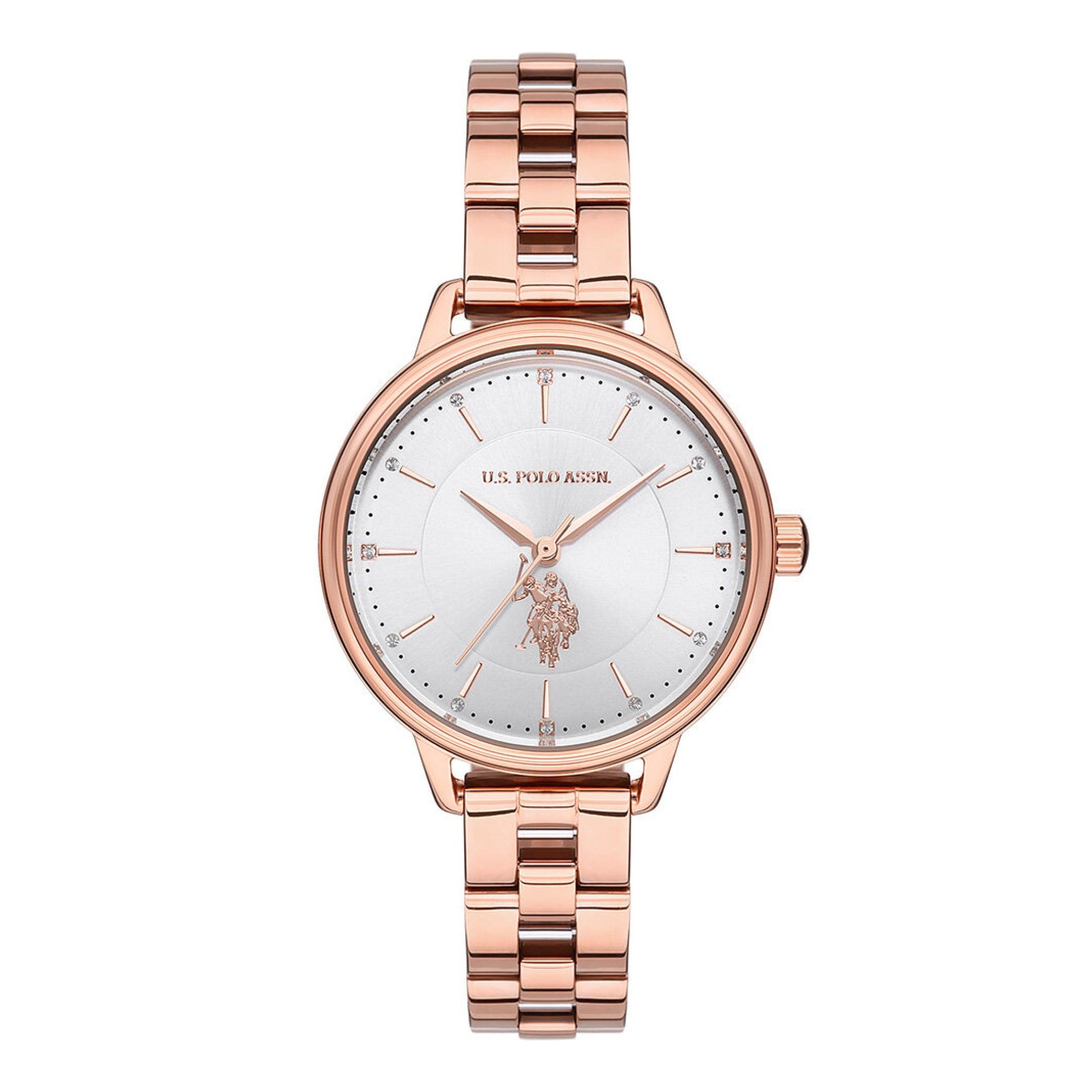 ساعة نسائية ستانلس ستيل برونزي 33 مم بولو اسسن U.S. Polo Assn. Women's Rose Gold Stainless Steel Case Watch