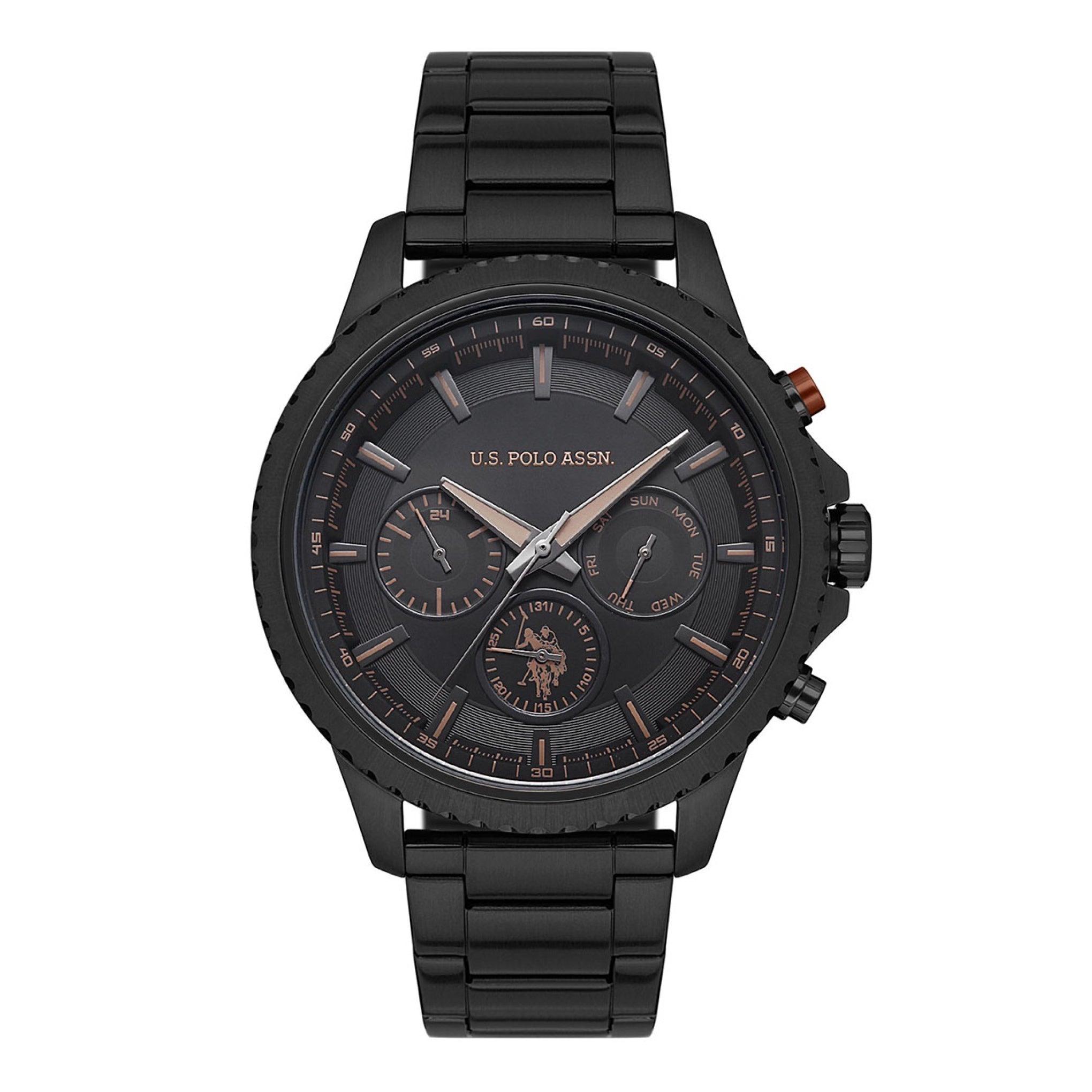 ساعة رجالية ستانلس ستيل أسود 46 مم بولو اسسن Us Polo Assn. Men's Quartz Black Stainless Steel Wristwatch