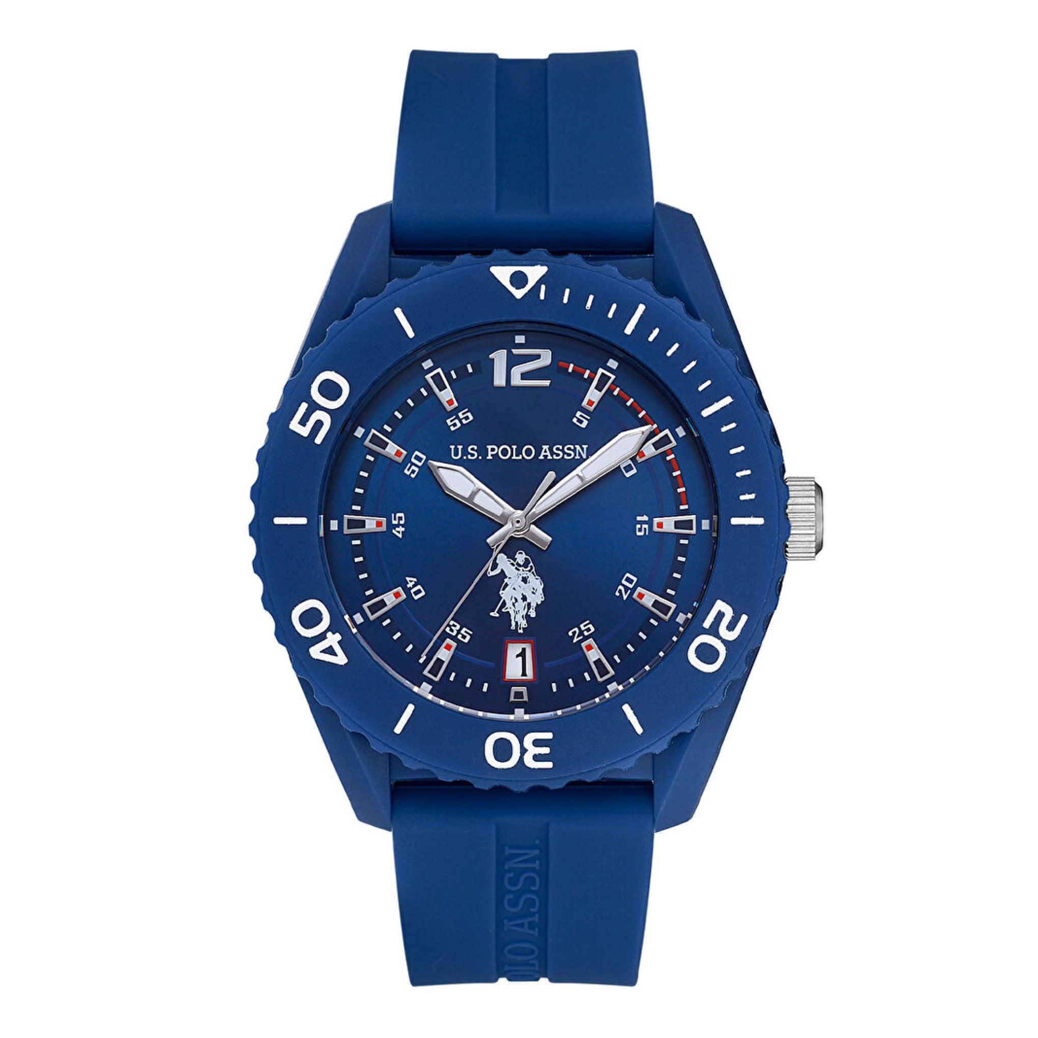 ساعة رجالية سيليكون أزرق 45 مم بولو أسسن Us Polo Assn. Men's Quartz Blue Silicone Band Wristwatch