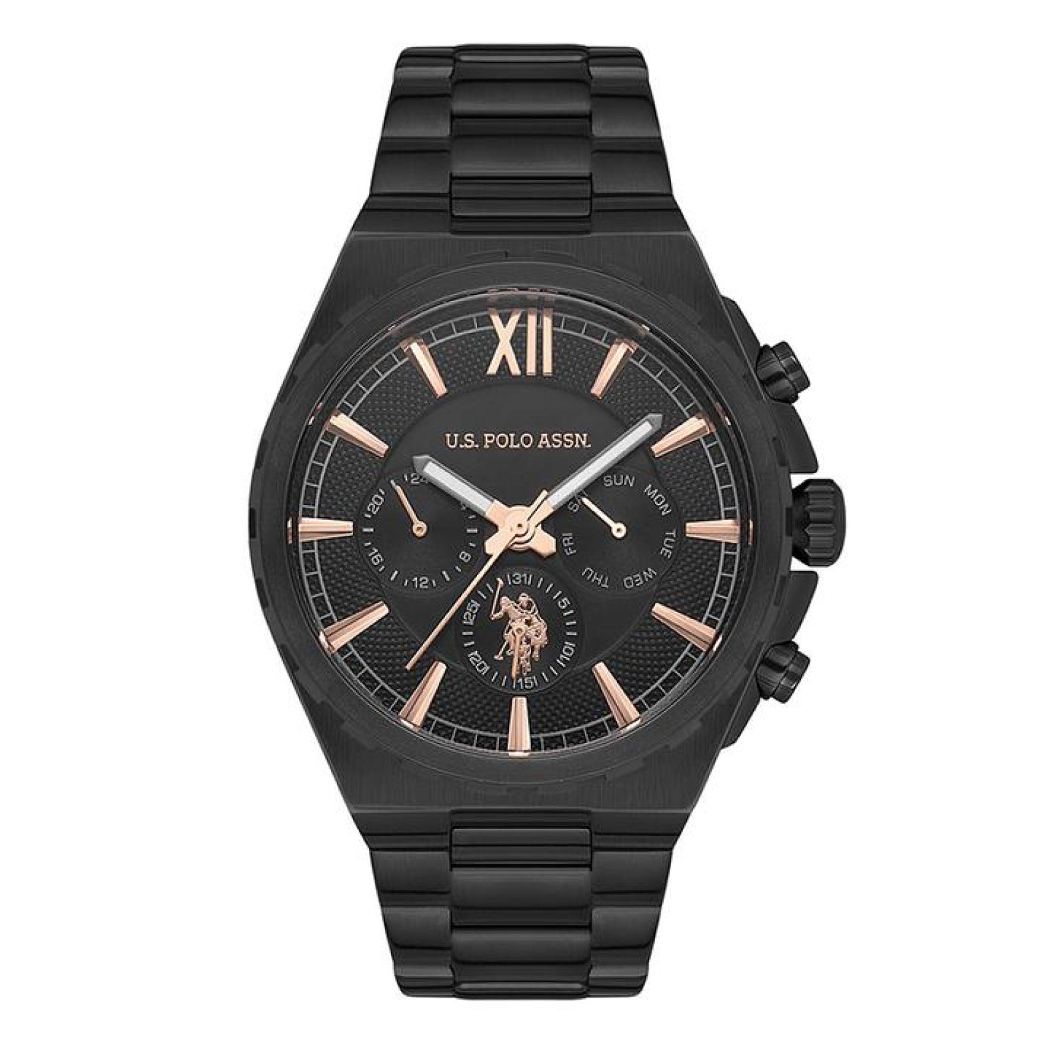 ساعة رجالية ستانلس ستيل أسود 45 مم يو إس أسسن Us Polo Men's Black Stainless Steel Wristwatch