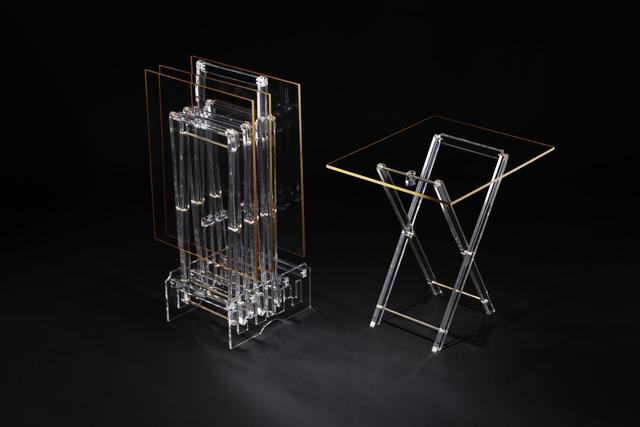 Vague Acrylic 4 Rectangular Coffee Tables with Stand Set Gold Transparent Acrylic - SW1hZ2U6MTg2MTY2Ng==