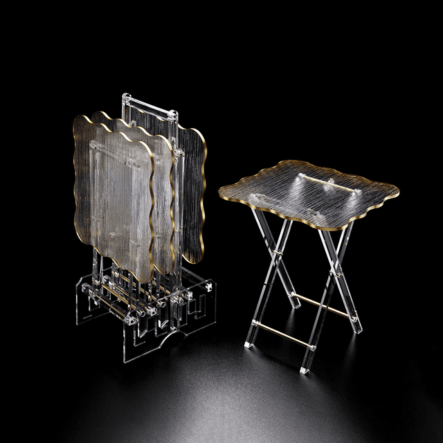 Vague Acrylic 4 Tables with Stand Set - Golder Border Gold Transparent Acrylic - SW1hZ2U6MTg2MjA4MQ==