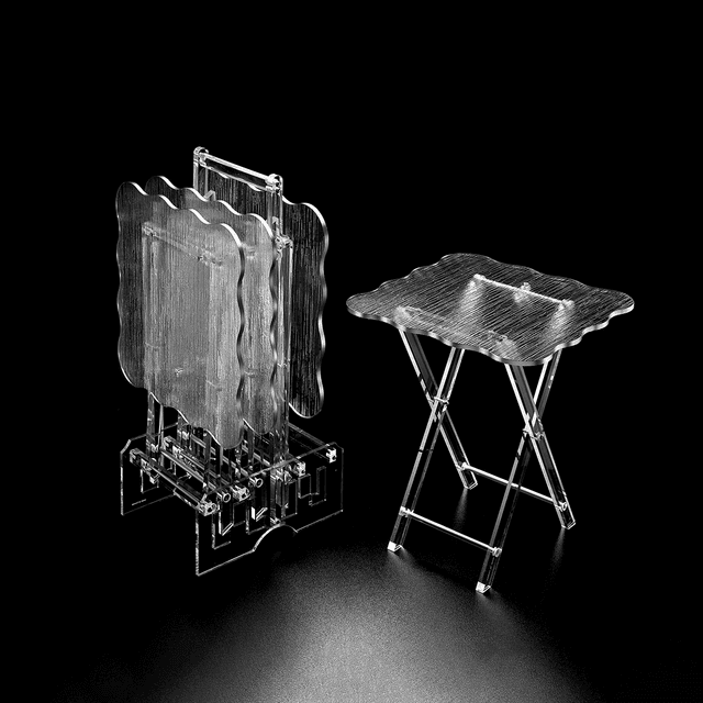 Vague Acrylic 4 Tables with Stand Set Silver Border Silver Transparent Acrylic - SW1hZ2U6MTg2MjA4NA==