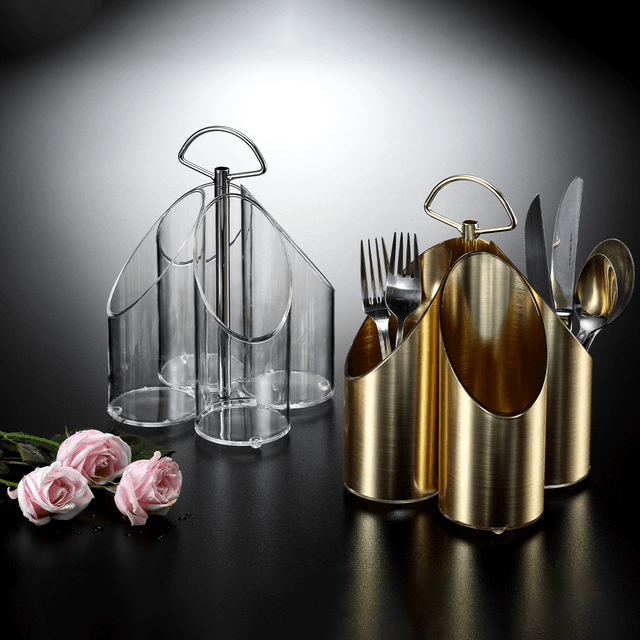 Vague Acrylic Cutlery Holder Golden - 599904