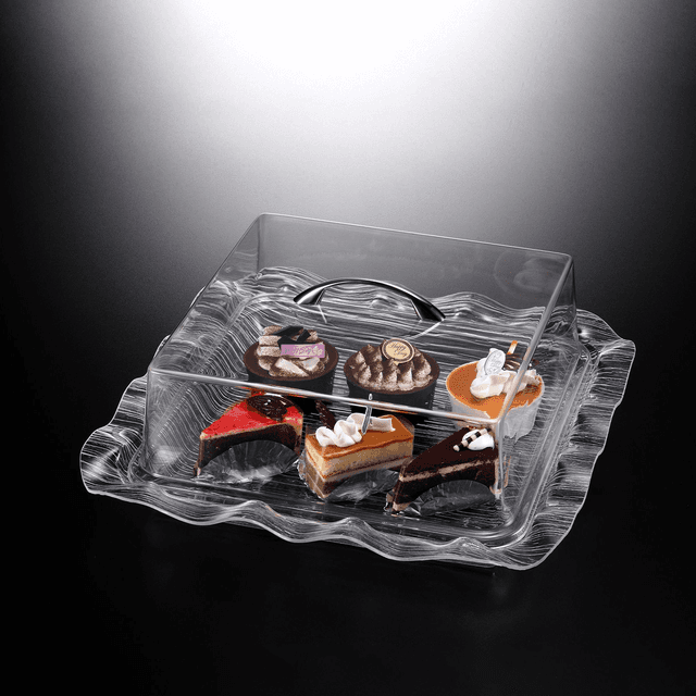 صحن تقديم الكيك اكريلك 42 سم ڤاج شفاف Vague Acrylic Square Cake Box Clear Bark - SW1hZ2U6MTg2MzQ5NA==