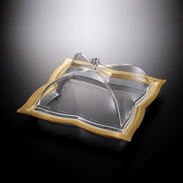 Vague Acrylic Square Dessert Serving Set Golden 35 cm Gold Transparent Acrylic - SW1hZ2U6MTg2NDMxMA==