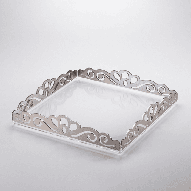 صينية تقديم اكريلك مزخرفة 40 سم ڤاج فضي Vague Acrylic Square Laser Tray - SW1hZ2U6MTg2MTkxNw==